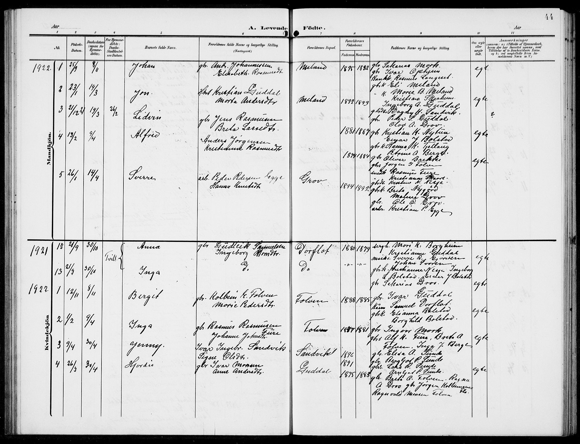 Stryn Sokneprestembete, SAB/A-82501: Parish register (copy) no. C 4, 1905-1936, p. 44