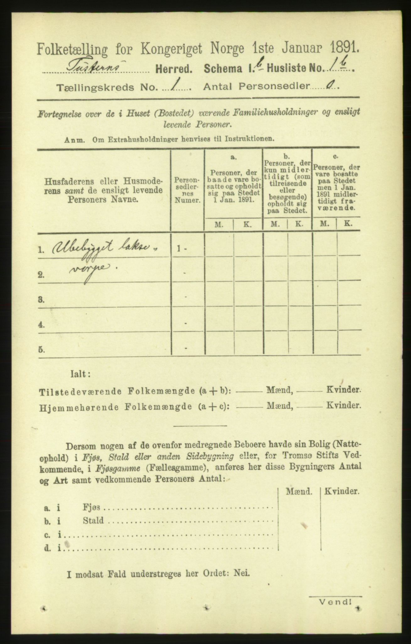 RA, 1891 census for 1572 Tustna, 1891, p. 19