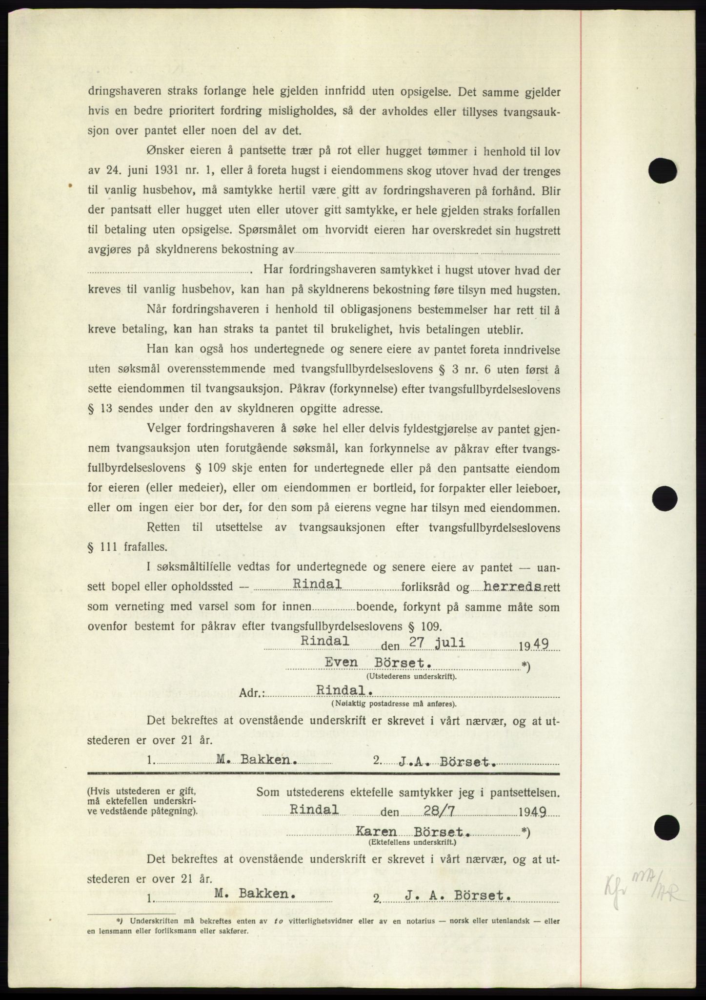 Nordmøre sorenskriveri, AV/SAT-A-4132/1/2/2Ca: Mortgage book no. B103, 1949-1950, Diary no: : 3076/1949