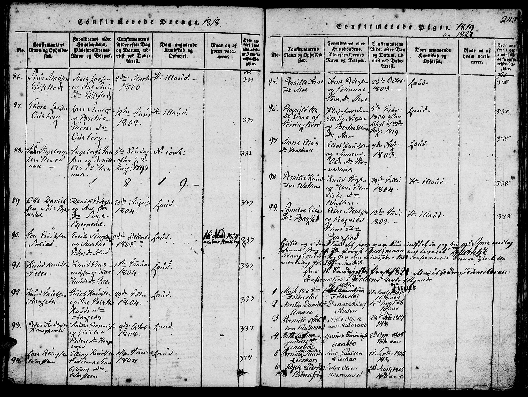 Ministerialprotokoller, klokkerbøker og fødselsregistre - Møre og Romsdal, AV/SAT-A-1454/511/L0138: Parish register (official) no. 511A05, 1817-1832, p. 243