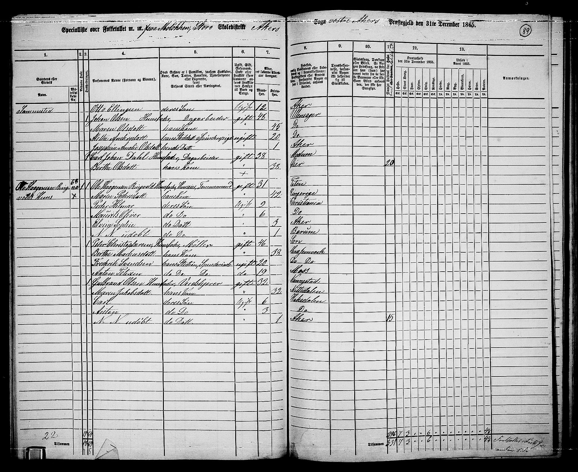 RA, 1865 census for Vestre Aker, 1865, p. 257