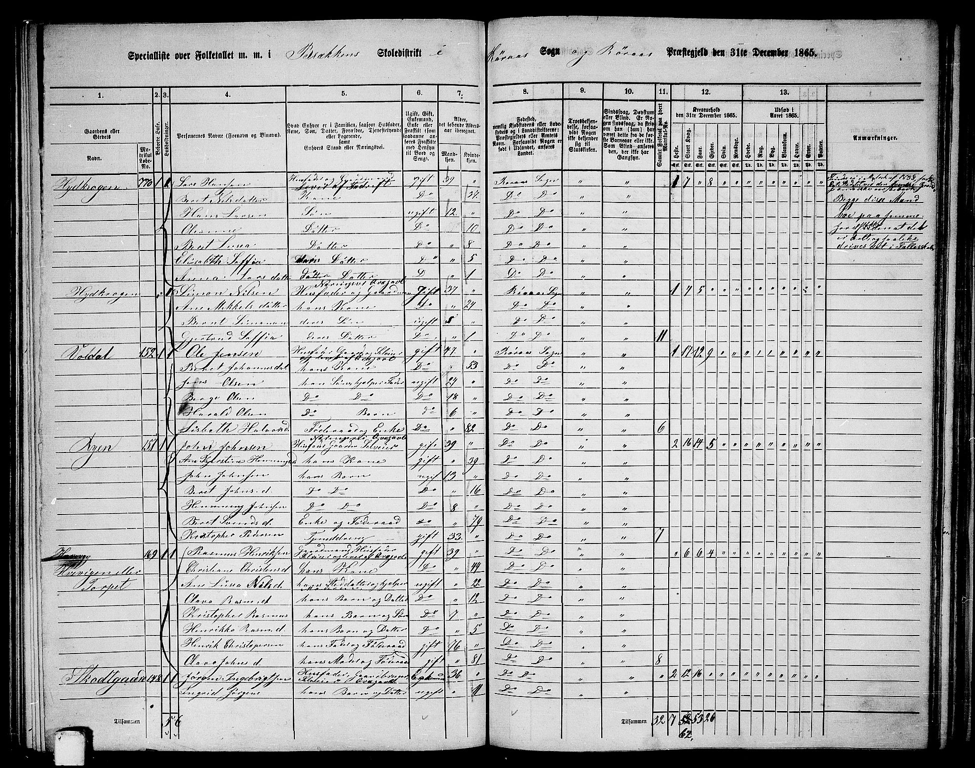 RA, 1865 census for Røros, 1865, p. 91