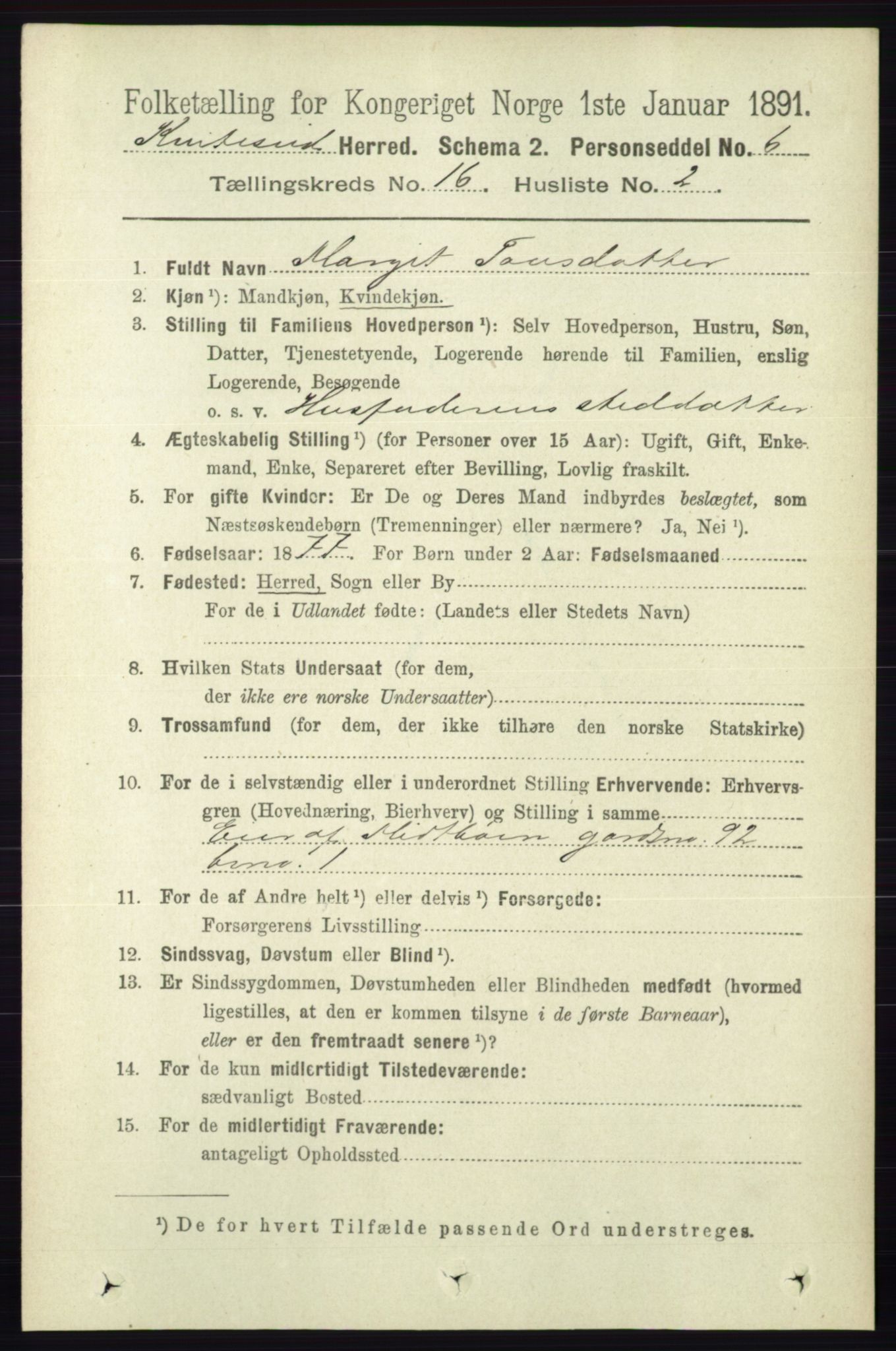 RA, 1891 census for 0829 Kviteseid, 1891, p. 3649