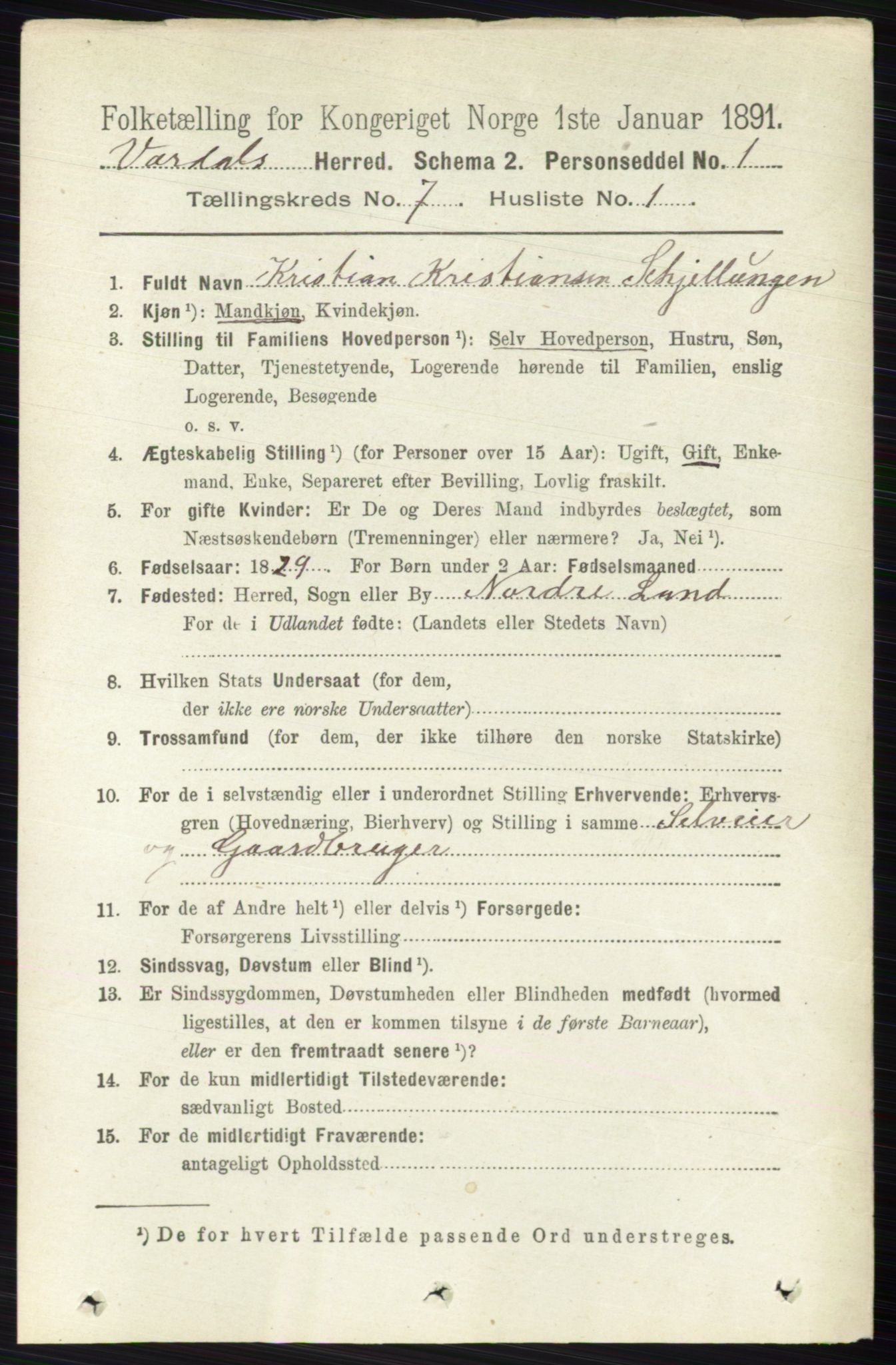 RA, 1891 census for 0527 Vardal, 1891, p. 2976