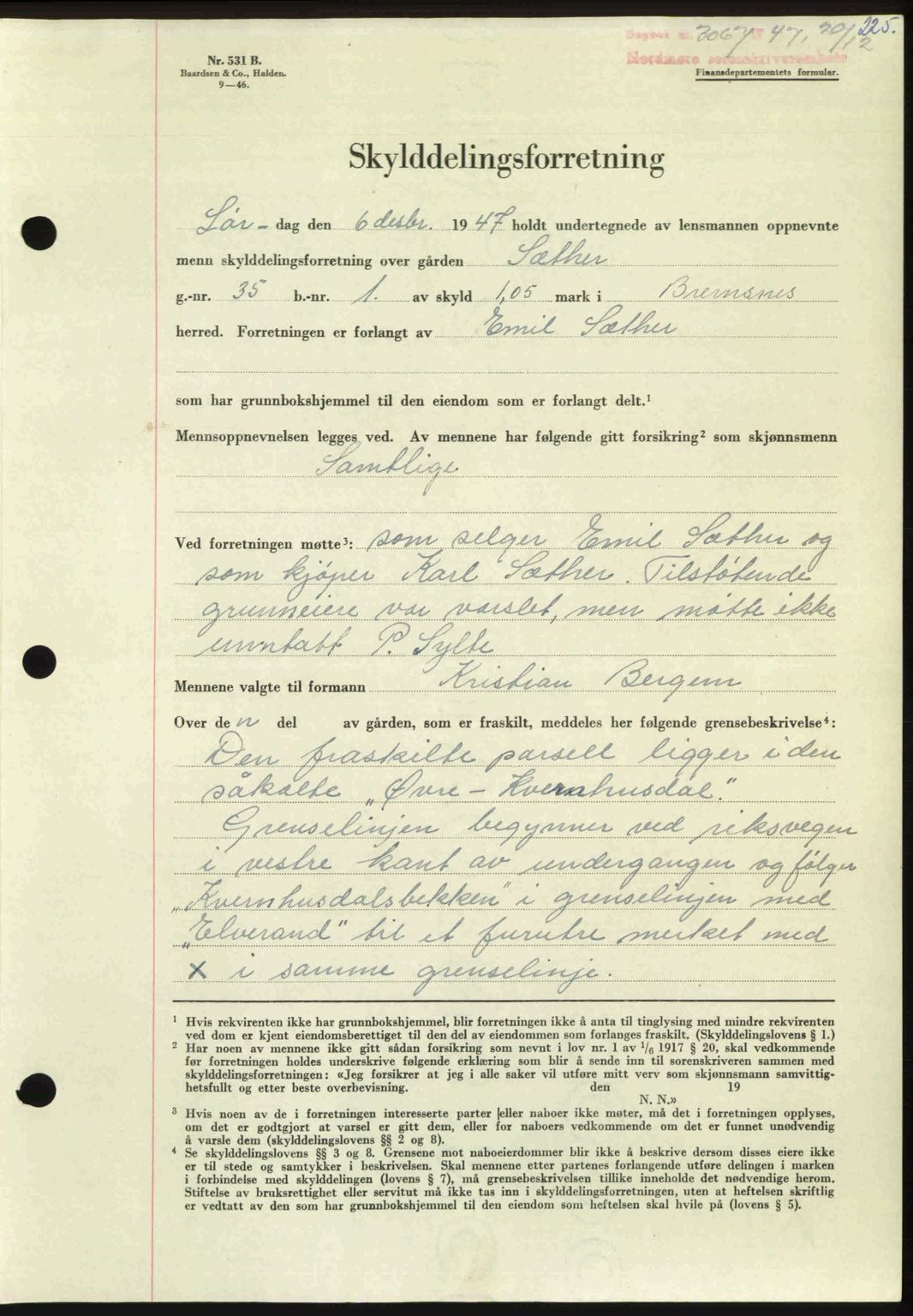 Nordmøre sorenskriveri, AV/SAT-A-4132/1/2/2Ca: Mortgage book no. A107, 1947-1948, Diary no: : 3067/1947