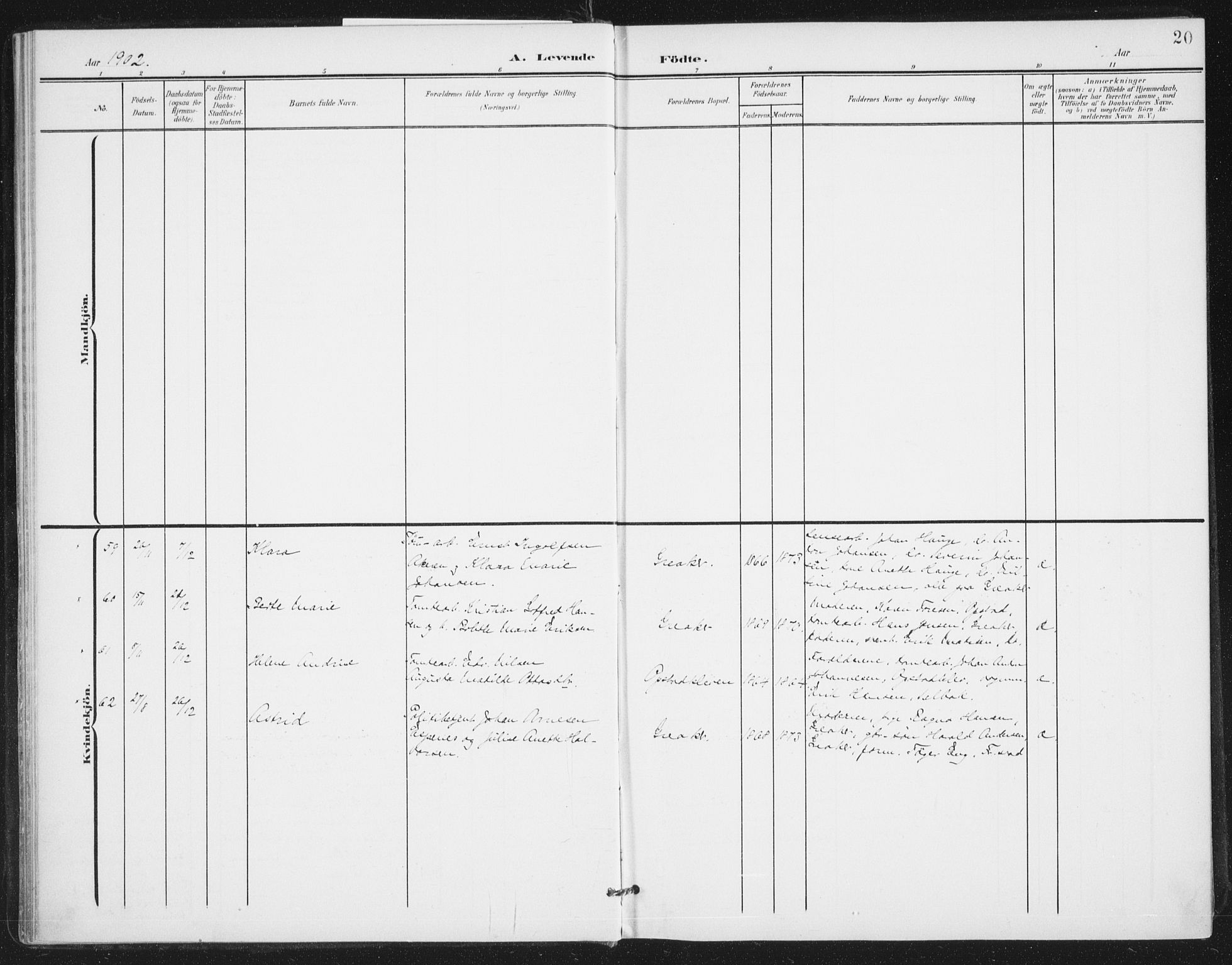 Rolvsøy prestekontor Kirkebøker, AV/SAO-A-2004/F/Fa/L0001: Parish register (official) no. 1, 1901-1909, p. 20