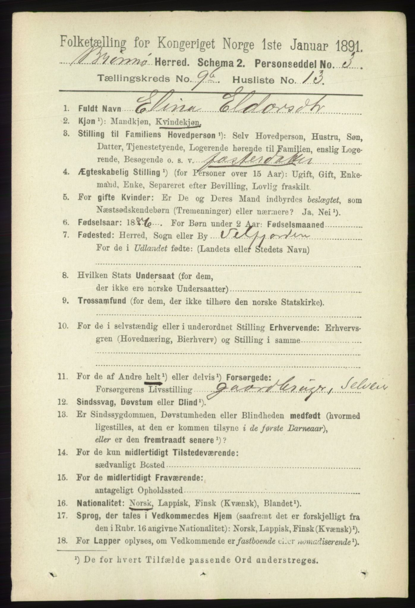 RA, 1891 census for 1814 Brønnøy, 1891, p. 5498