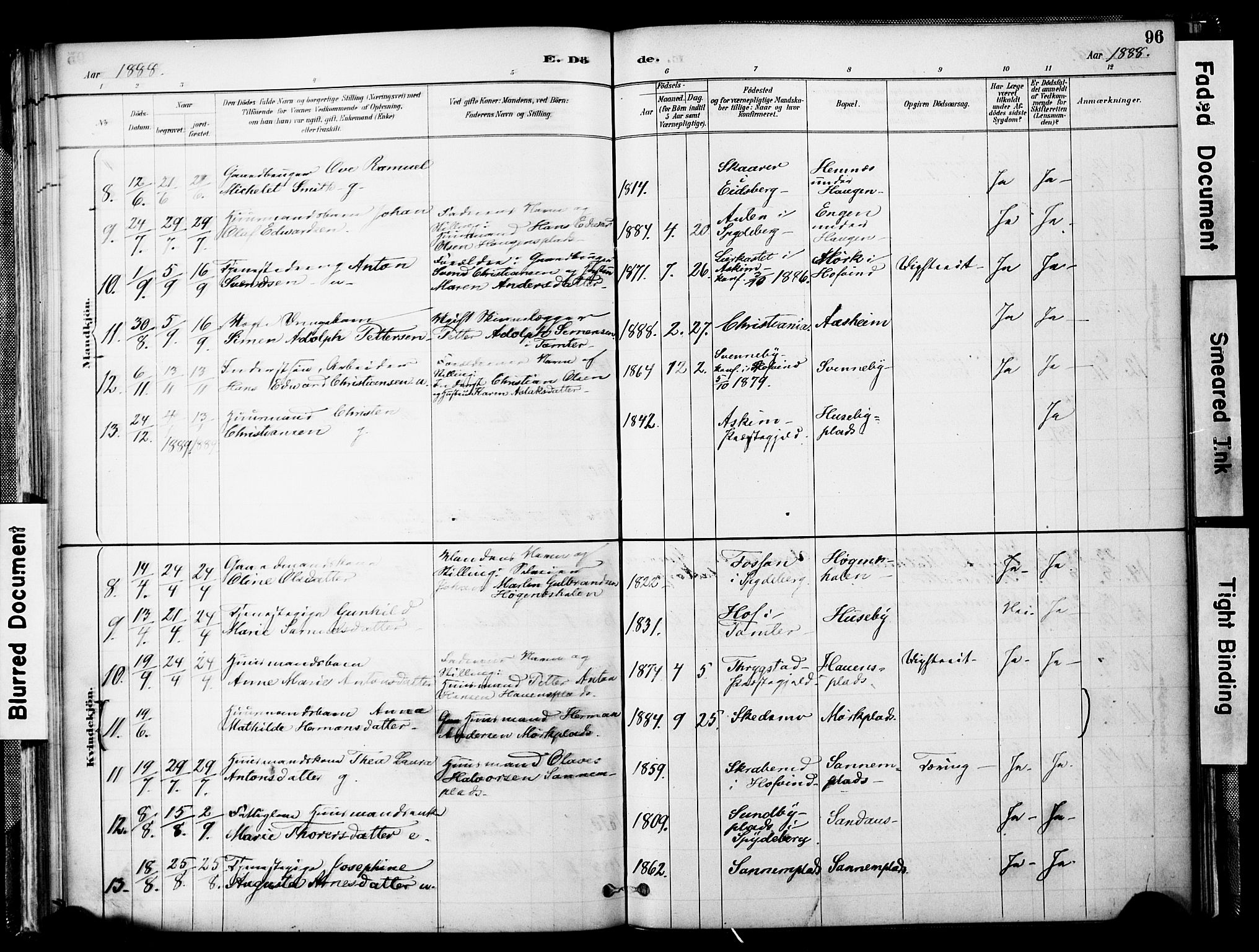 Spydeberg prestekontor Kirkebøker, AV/SAO-A-10924/F/Fb/L0001: Parish register (official) no. II 1, 1886-1907, p. 96