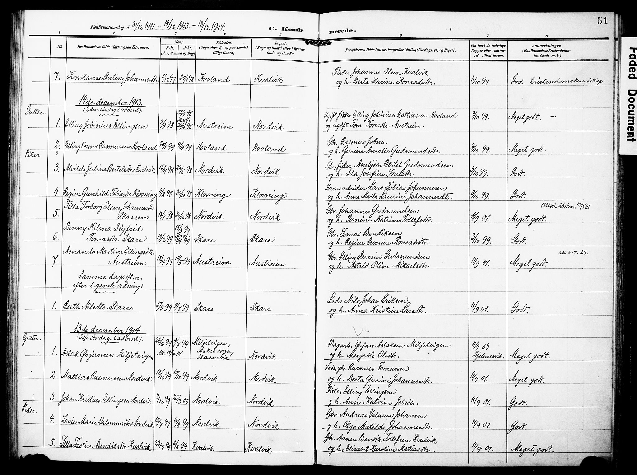 Torvastad sokneprestkontor, SAST/A -101857/H/Ha/Haa/L0018: Parish register (official) no. A 17, 1903-1925, p. 51