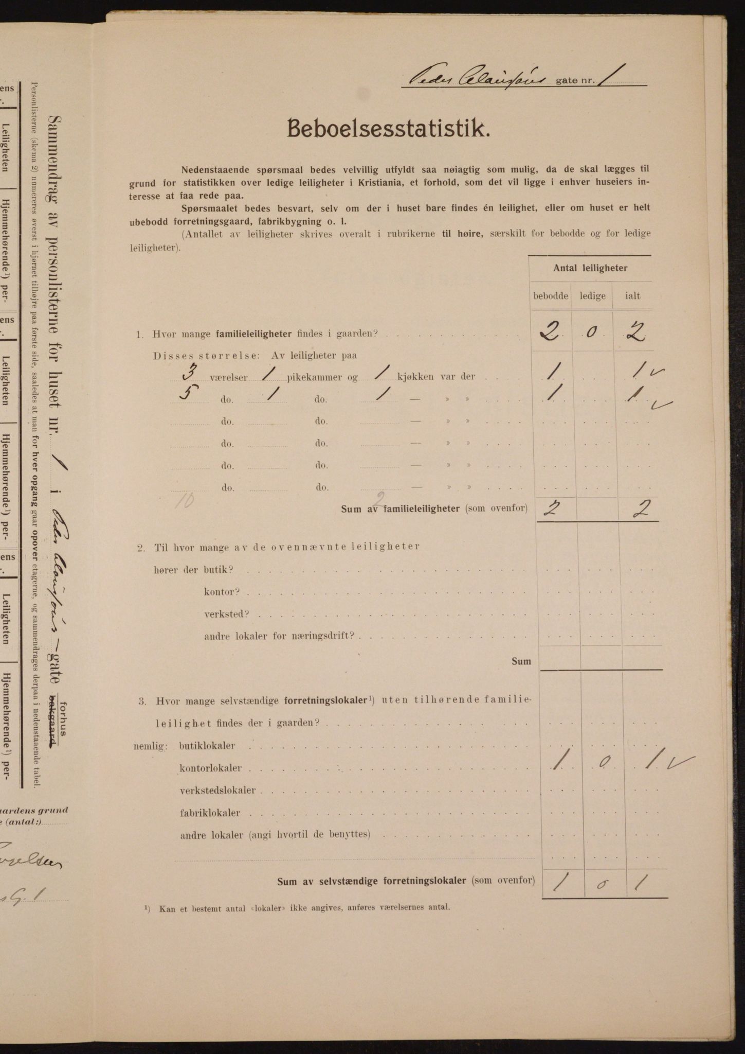 OBA, Municipal Census 1910 for Kristiania, 1910, p. 75655