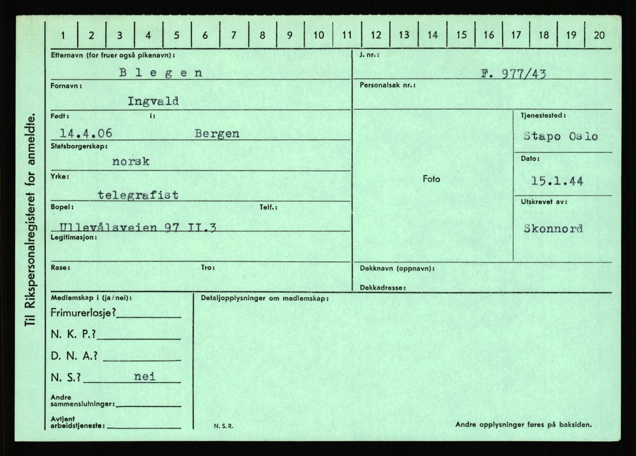 Statspolitiet - Hovedkontoret / Osloavdelingen, AV/RA-S-1329/C/Ca/L0002: Arneberg - Brand, 1943-1945, p. 4212