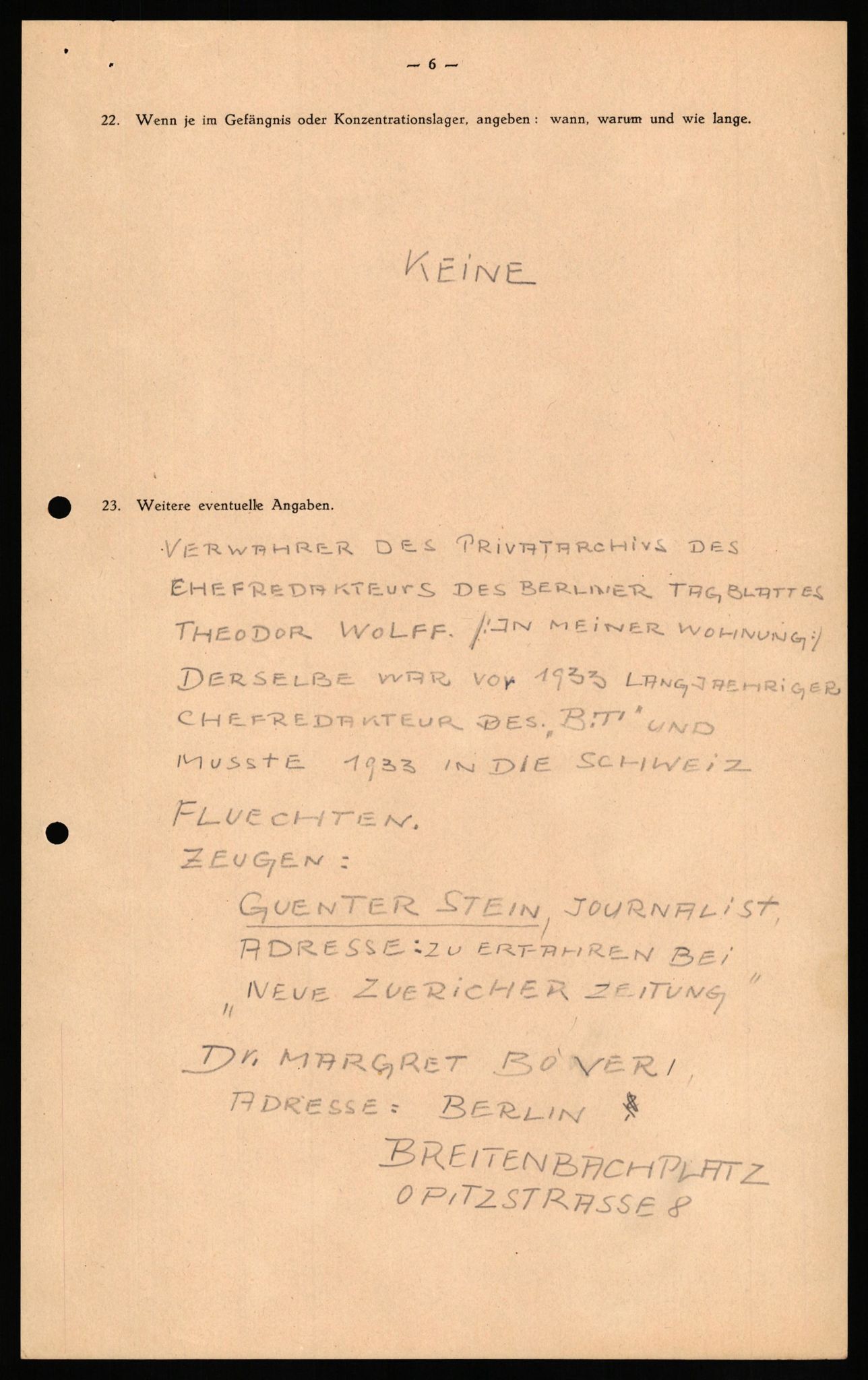 Forsvaret, Forsvarets overkommando II, AV/RA-RAFA-3915/D/Db/L0024: CI Questionaires. Tyske okkupasjonsstyrker i Norge. Tyskere., 1945-1946, p. 33