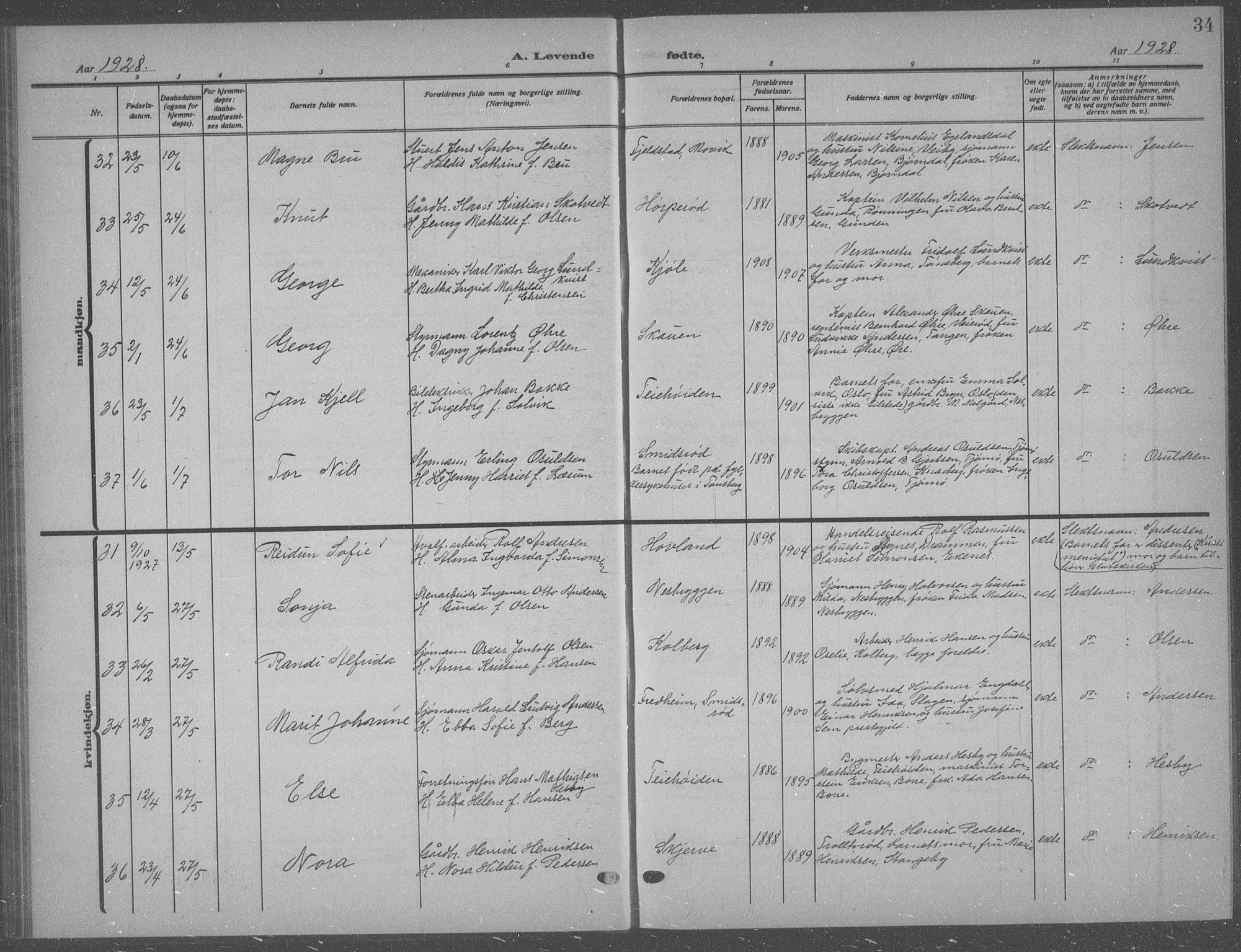 Nøtterøy kirkebøker, AV/SAKO-A-354/G/Ga/L0006: Parish register (copy) no. I 6, 1925-1939, p. 34