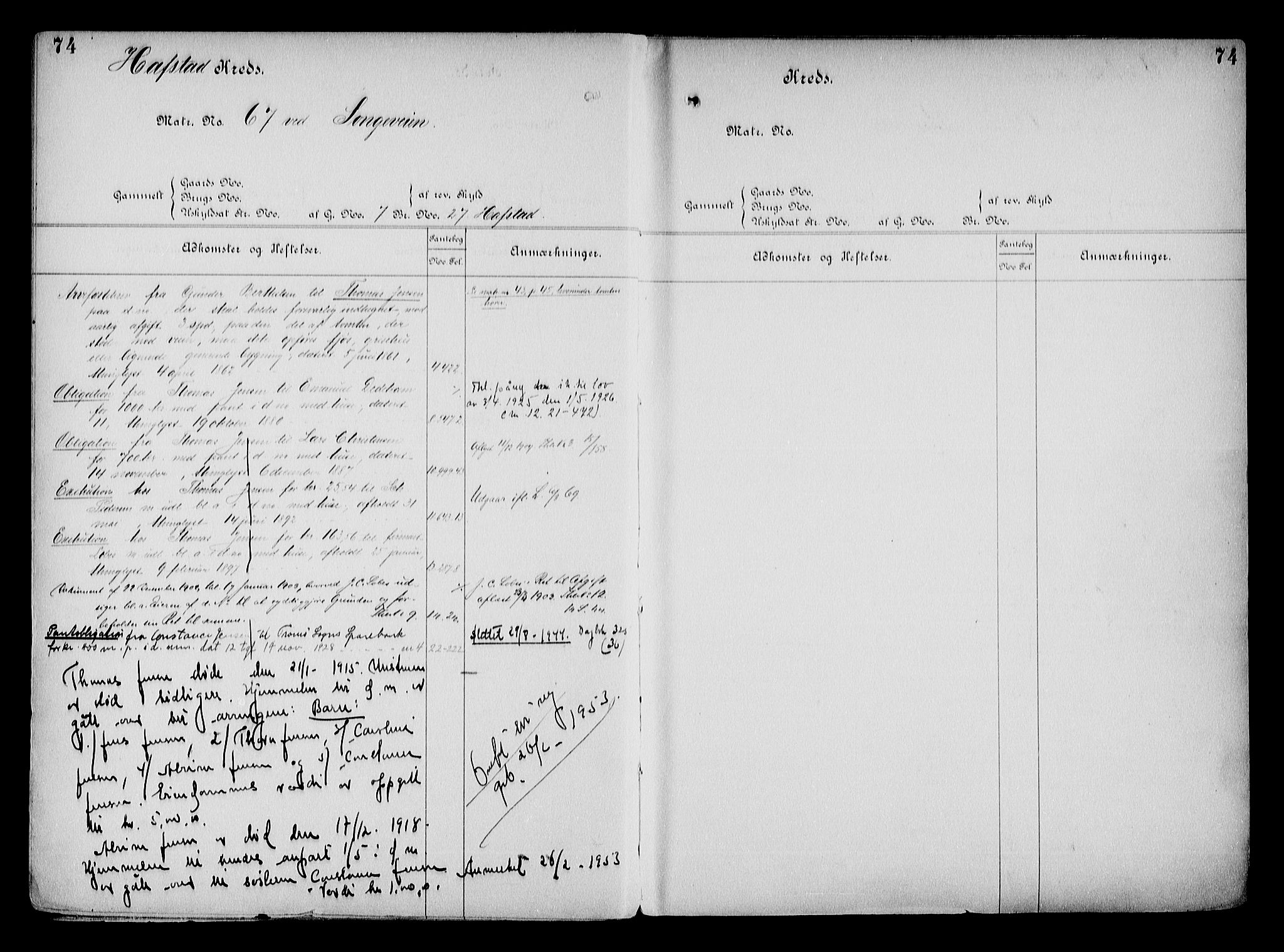 Arendal byfogd, AV/SAK-1222-0001/G/Ga/L0015: Mortgage register no. 13, 1860-1960, p. 74