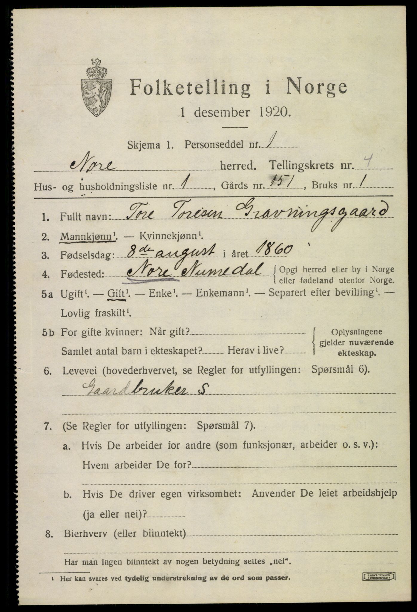 SAKO, 1920 census for Nore, 1920, p. 1800