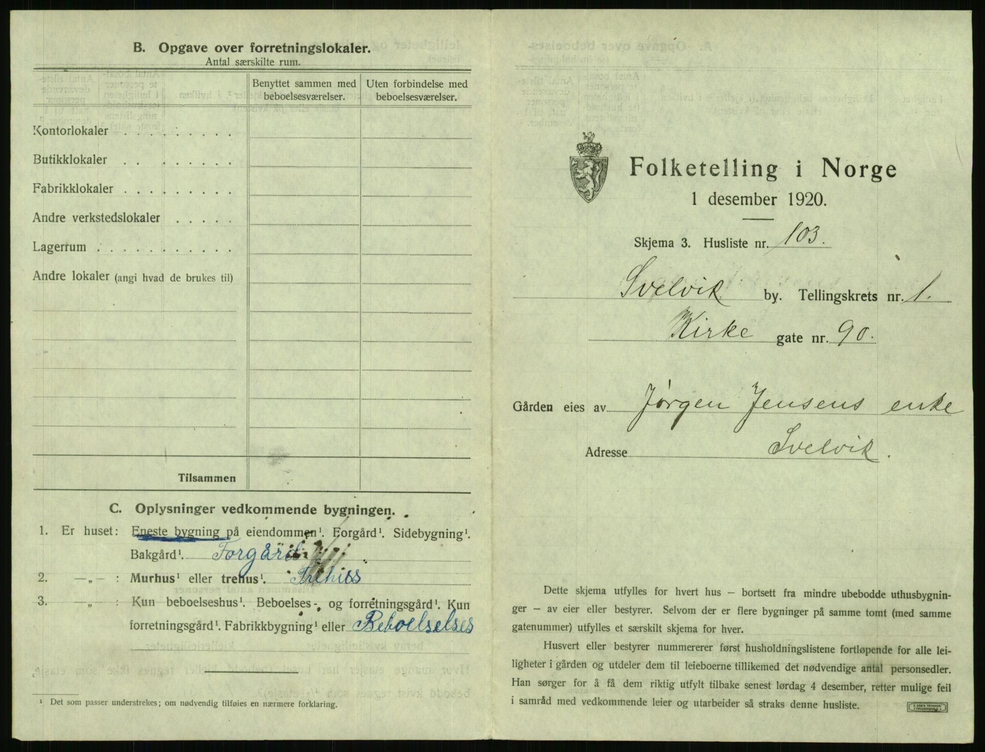 SAKO, 1920 census for Svelvik, 1920, p. 227