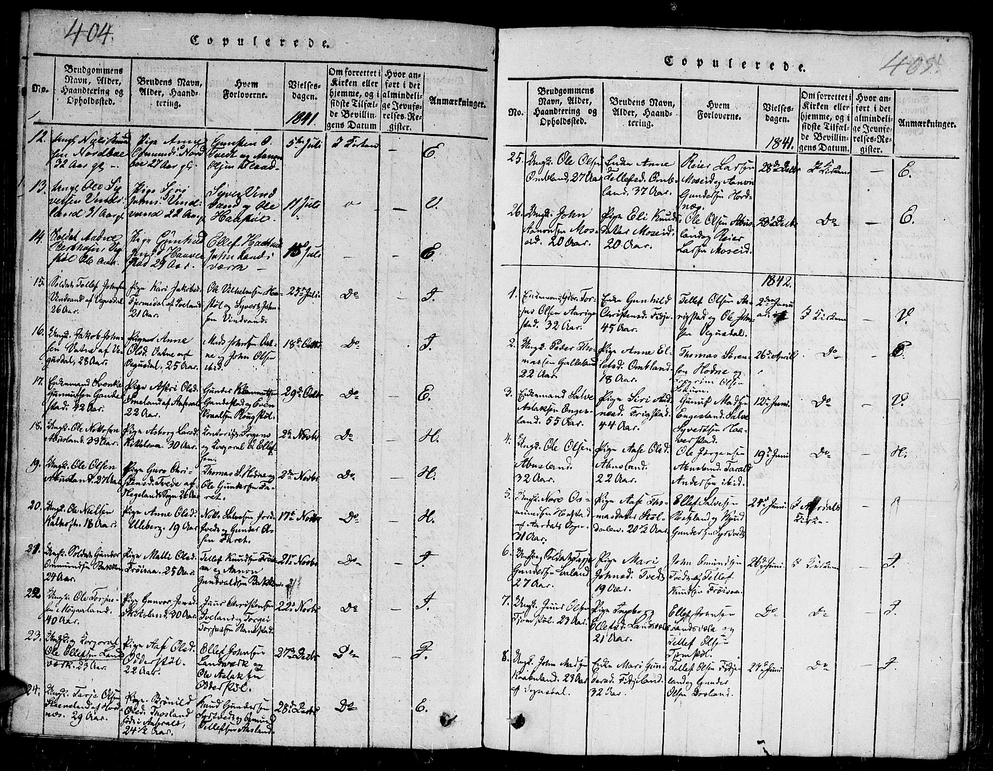 Evje sokneprestkontor, SAK/1111-0008/F/Fb/Fba/L0001: Parish register (copy) no. B 1, 1816-1842, p. 404-405