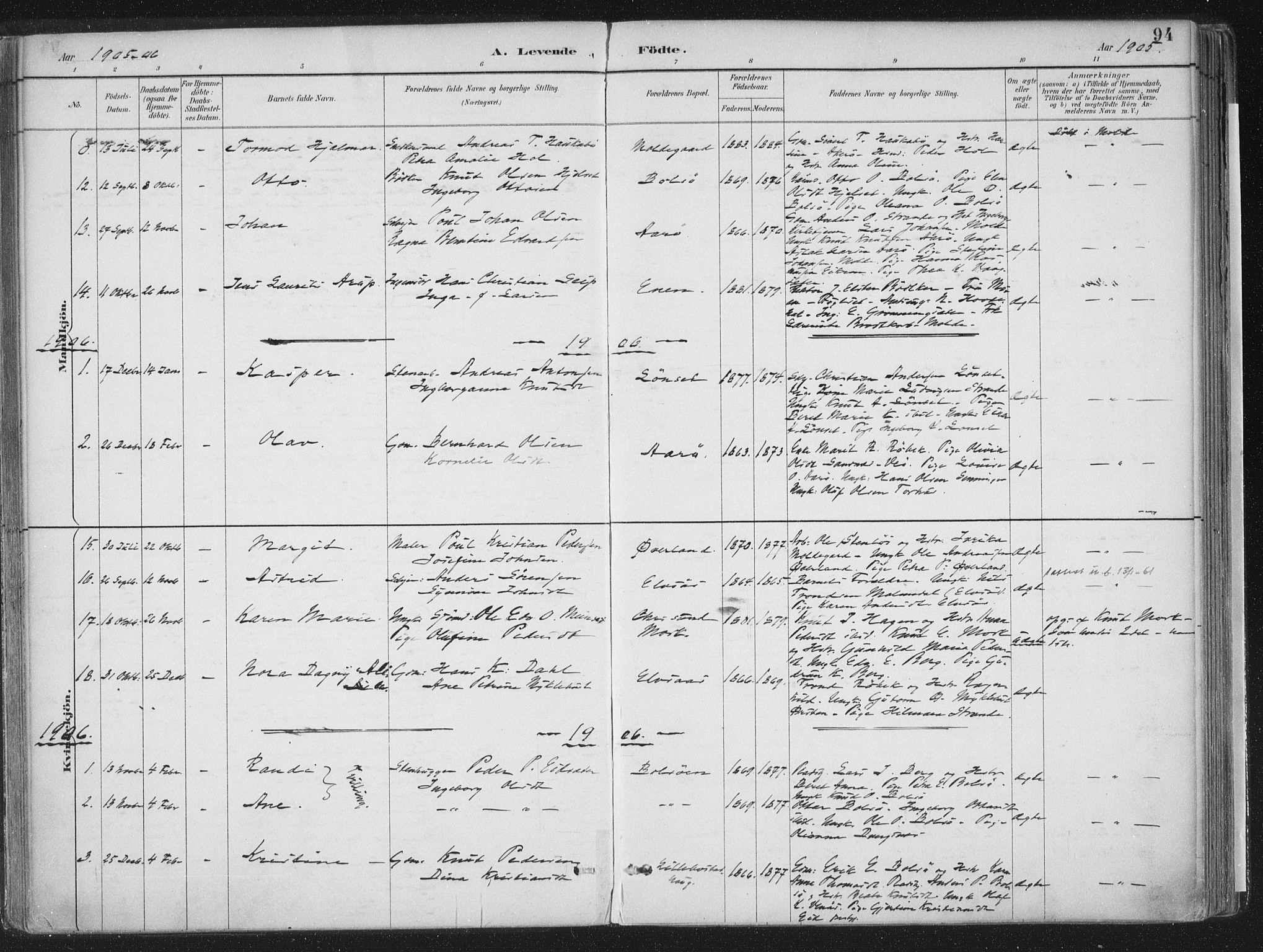 Ministerialprotokoller, klokkerbøker og fødselsregistre - Møre og Romsdal, SAT/A-1454/555/L0658: Parish register (official) no. 555A09, 1887-1917, p. 94
