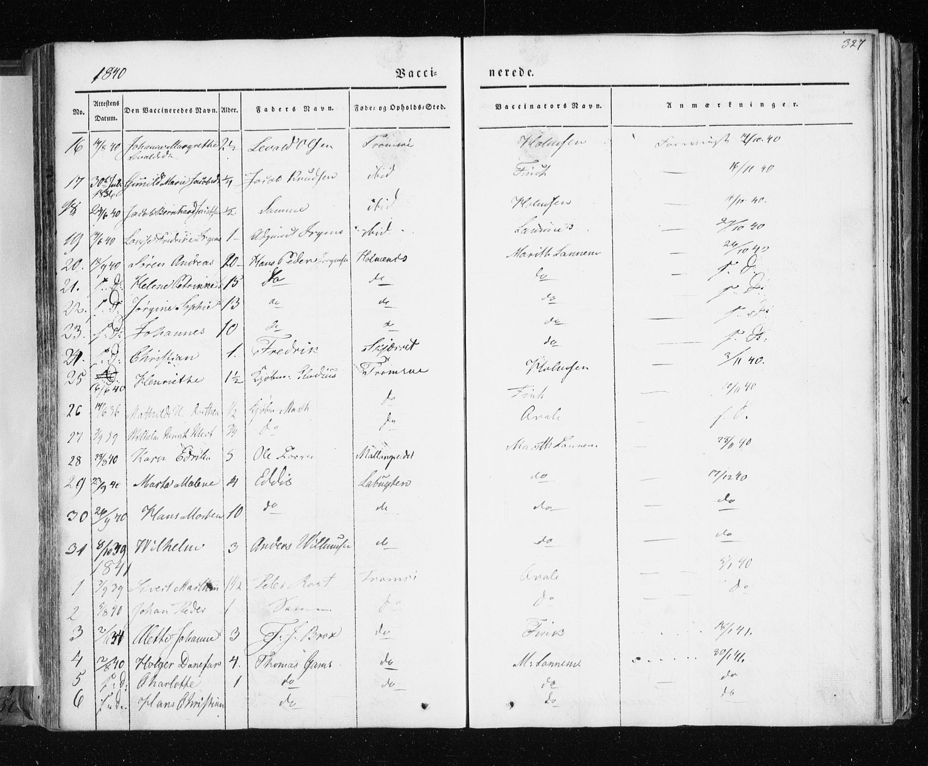 Tromsø sokneprestkontor/stiftsprosti/domprosti, SATØ/S-1343/G/Ga/L0009kirke: Parish register (official) no. 9, 1837-1847, p. 327