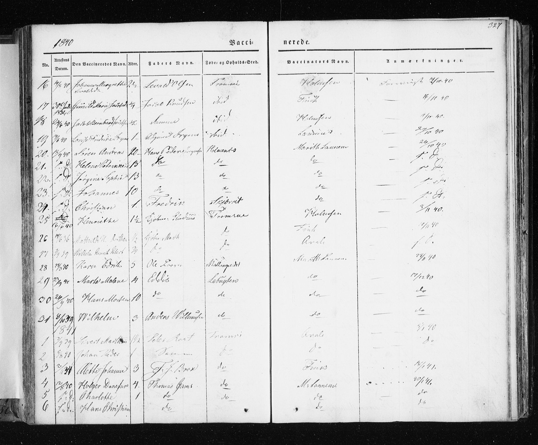 Tromsø sokneprestkontor/stiftsprosti/domprosti, AV/SATØ-S-1343/G/Ga/L0009kirke: Parish register (official) no. 9, 1837-1847, p. 327