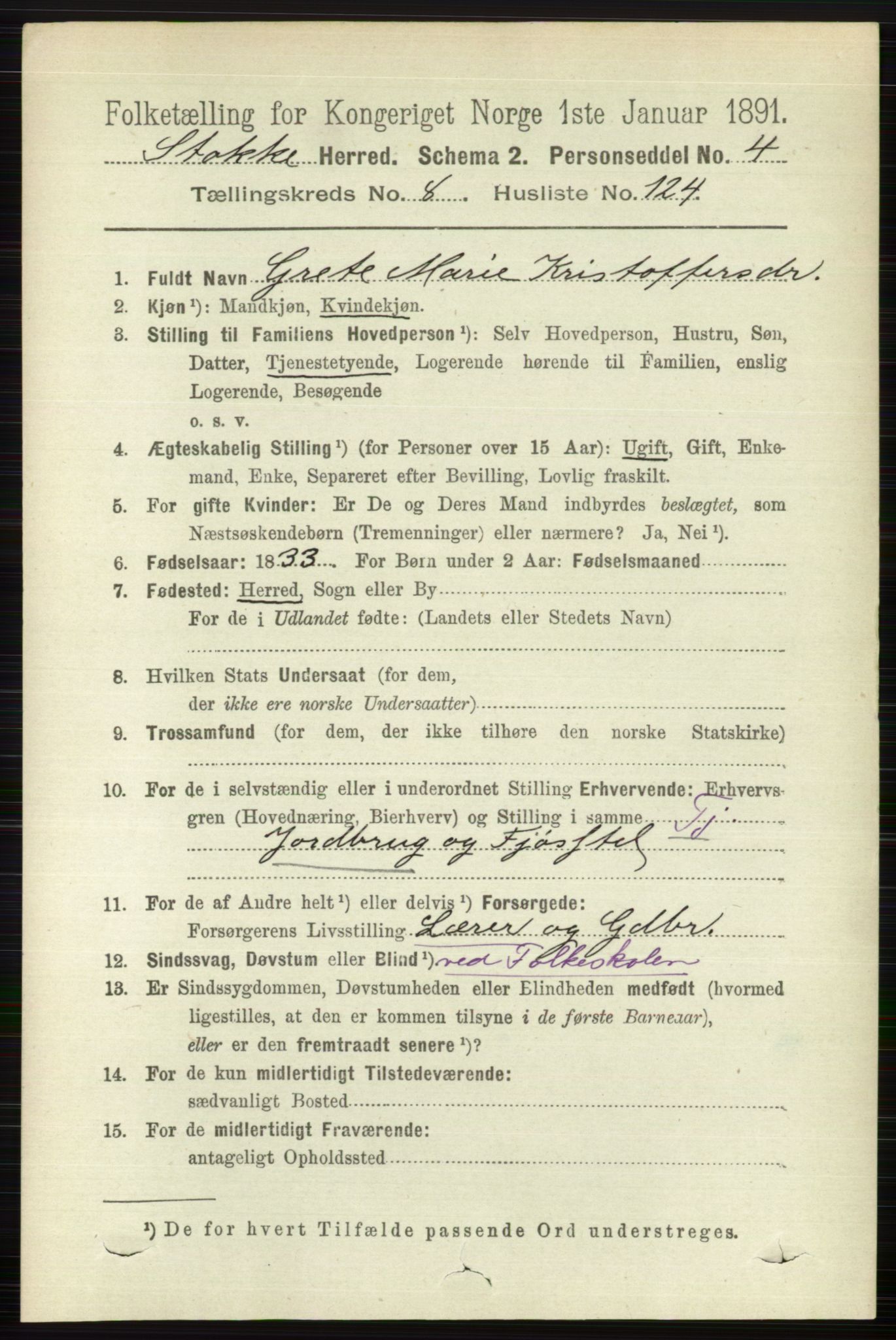 RA, 1891 census for 0720 Stokke, 1891, p. 5768