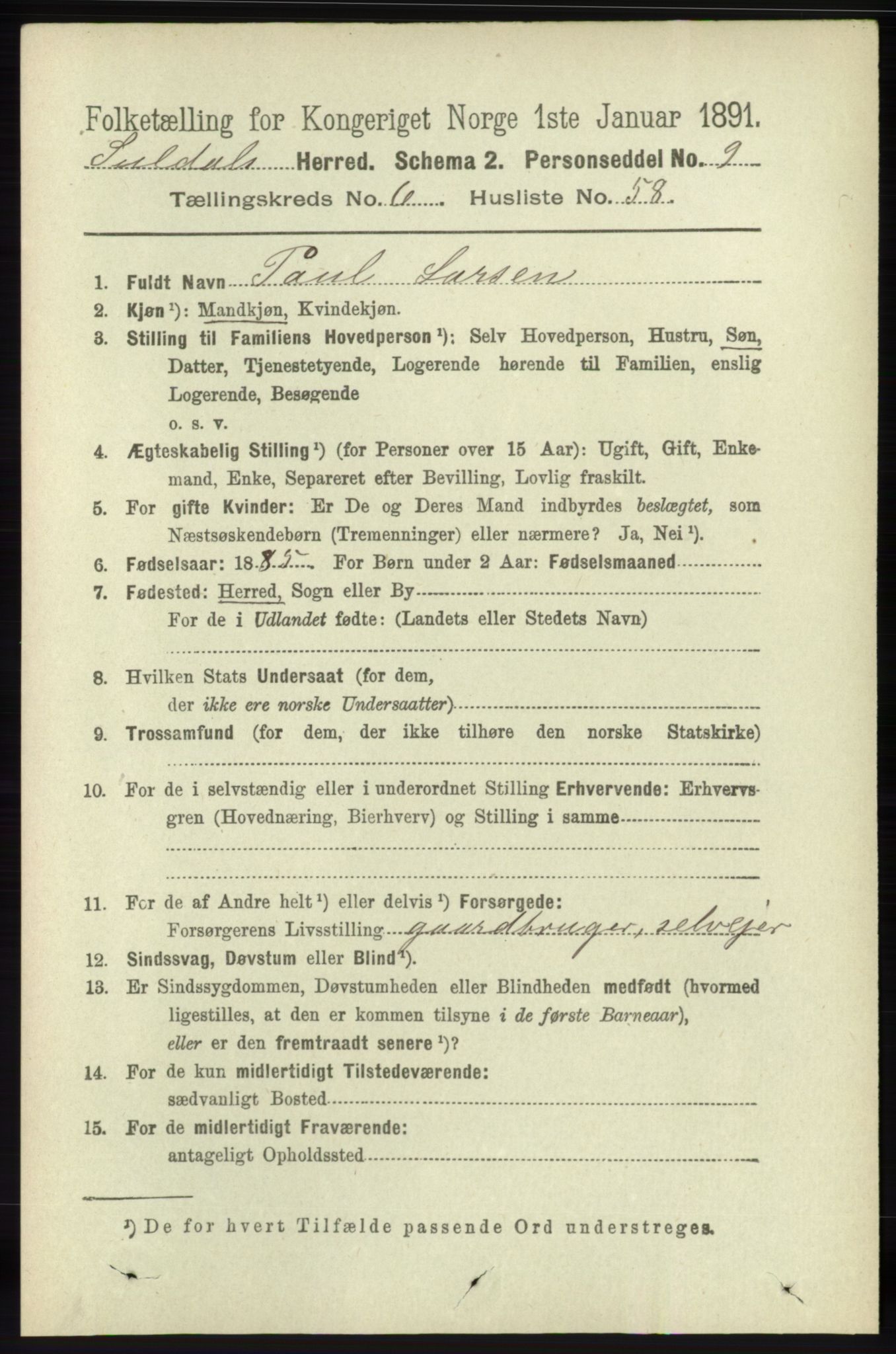 RA, 1891 census for 1134 Suldal, 1891, p. 1927