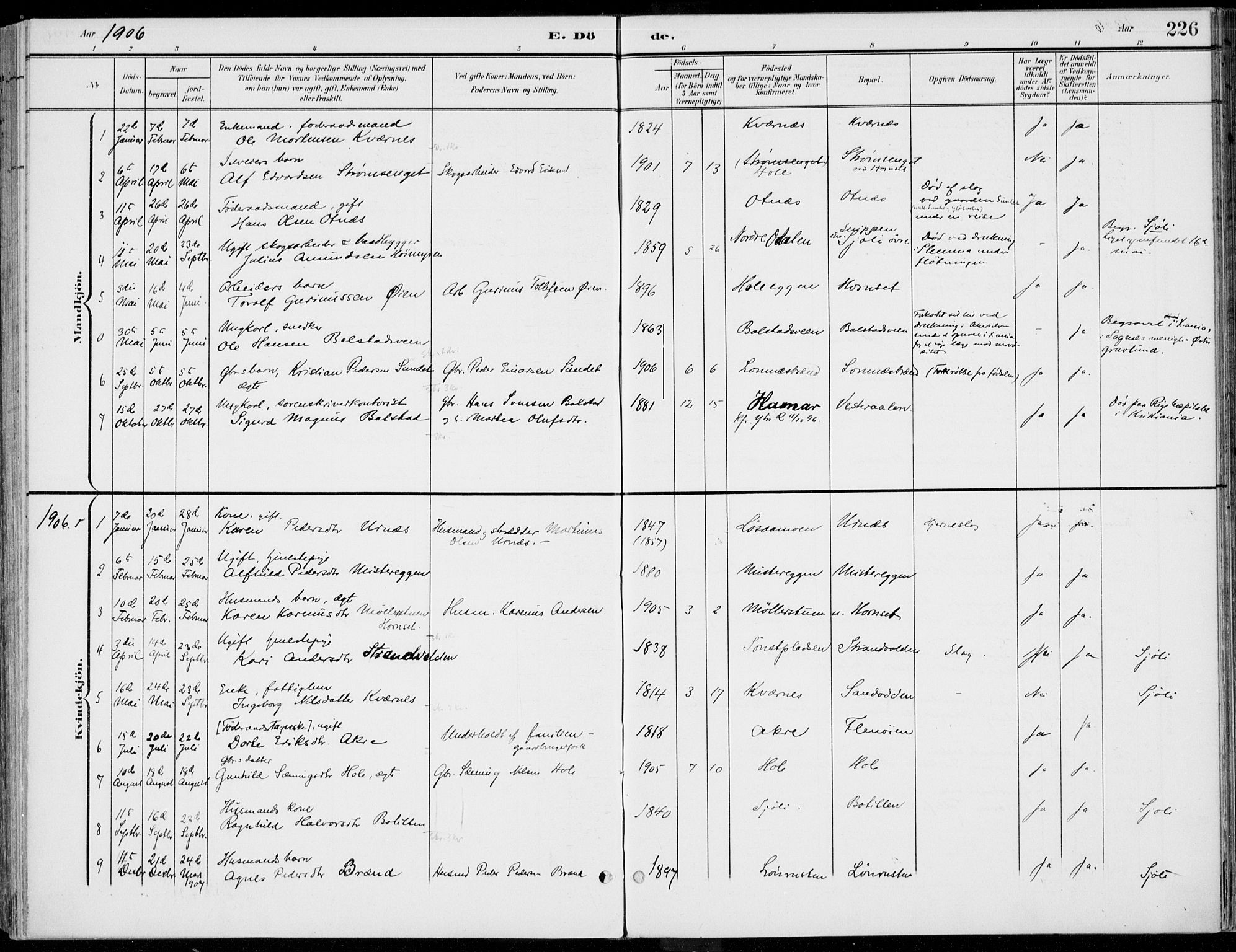Rendalen prestekontor, SAH/PREST-054/H/Ha/Haa/L0011: Parish register (official) no. 11, 1901-1925, p. 226