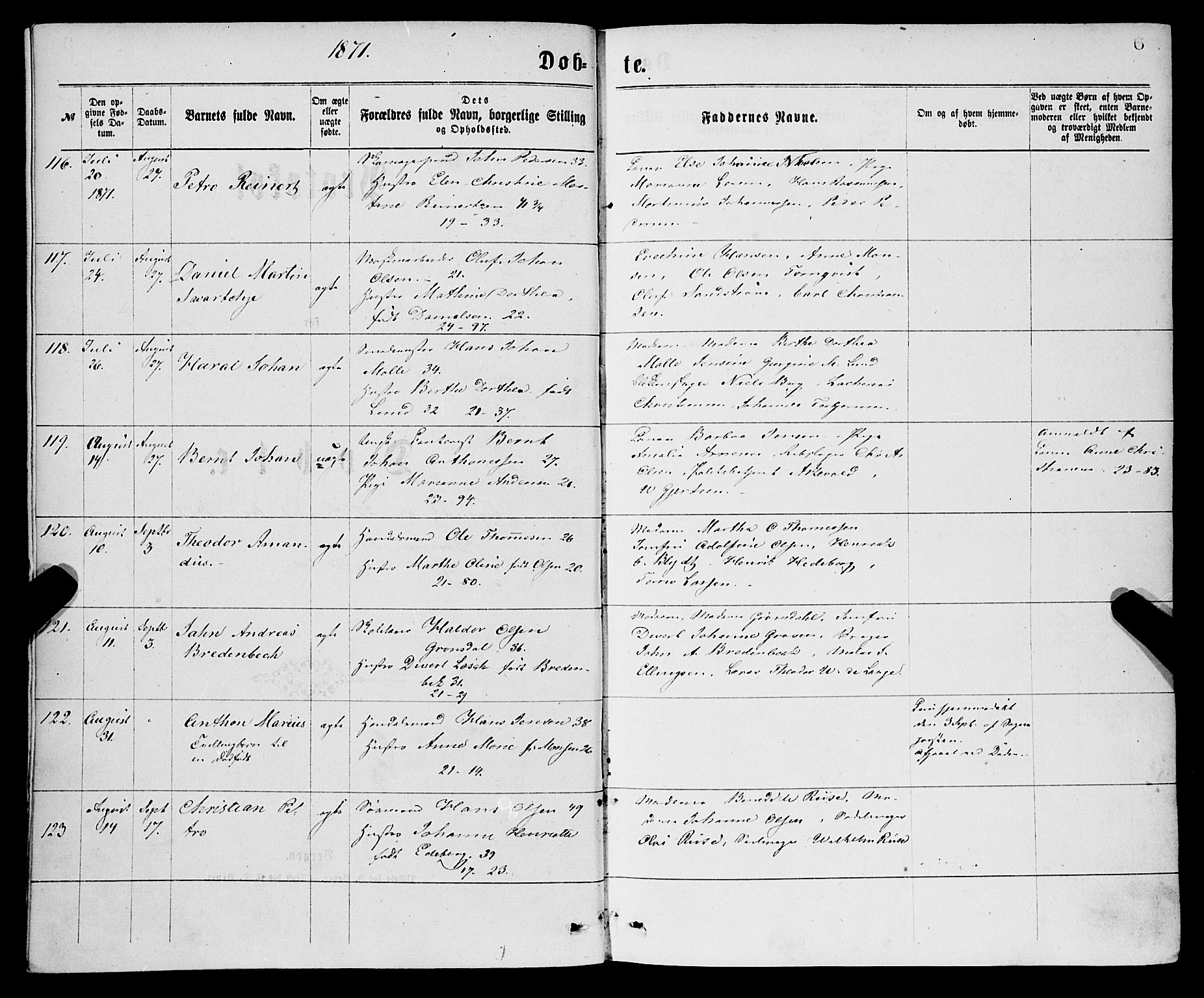 Korskirken sokneprestembete, SAB/A-76101/H/Haa/L0020: Parish register (official) no. B 6, 1871-1878, p. 6