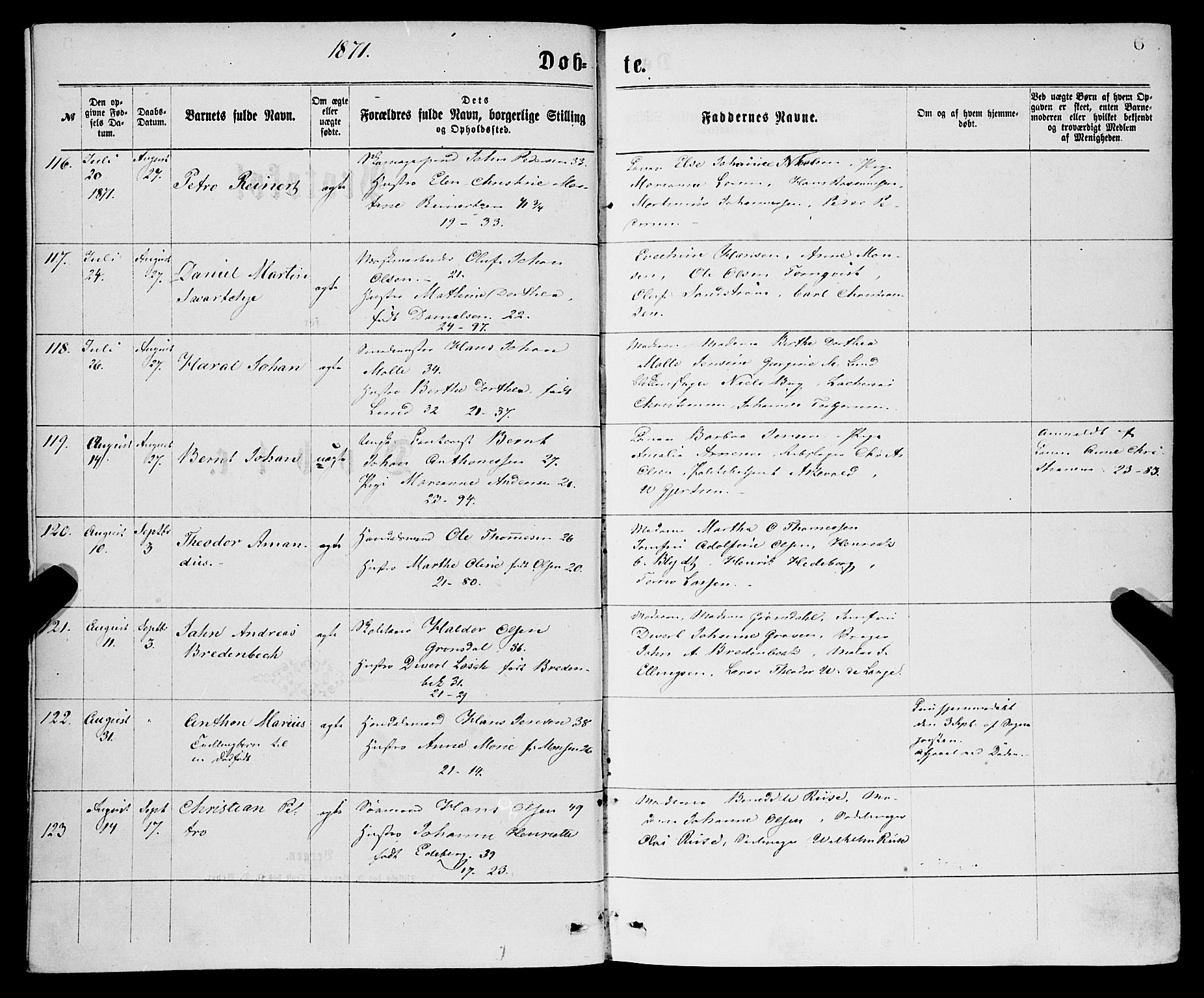 Korskirken sokneprestembete, AV/SAB-A-76101/H/Haa/L0020: Parish register (official) no. B 6, 1871-1878, p. 6