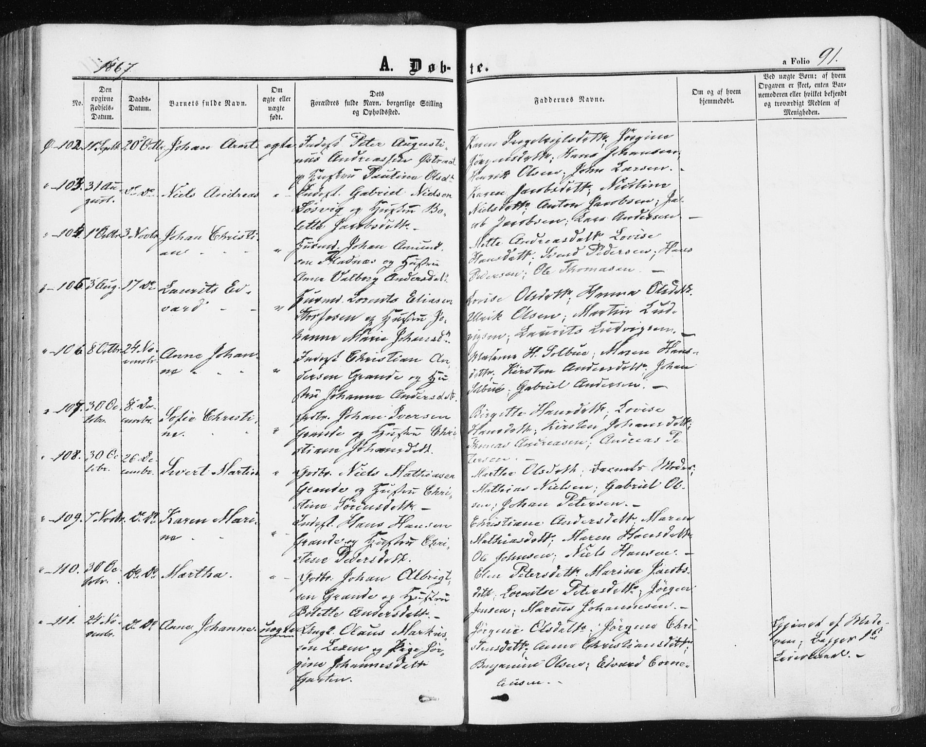 Ministerialprotokoller, klokkerbøker og fødselsregistre - Sør-Trøndelag, SAT/A-1456/659/L0737: Parish register (official) no. 659A07, 1857-1875, p. 91