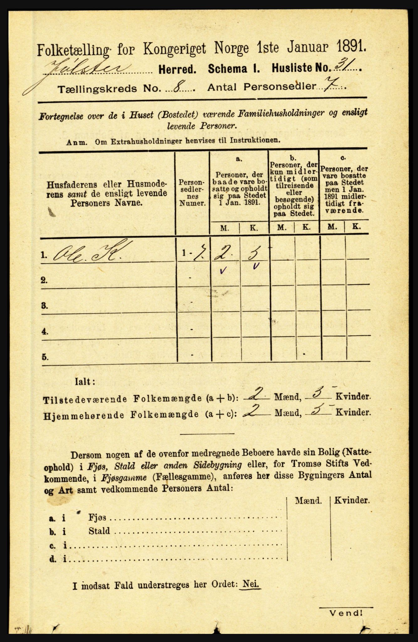 RA, 1891 census for 1431 Jølster, 1891, p. 2793