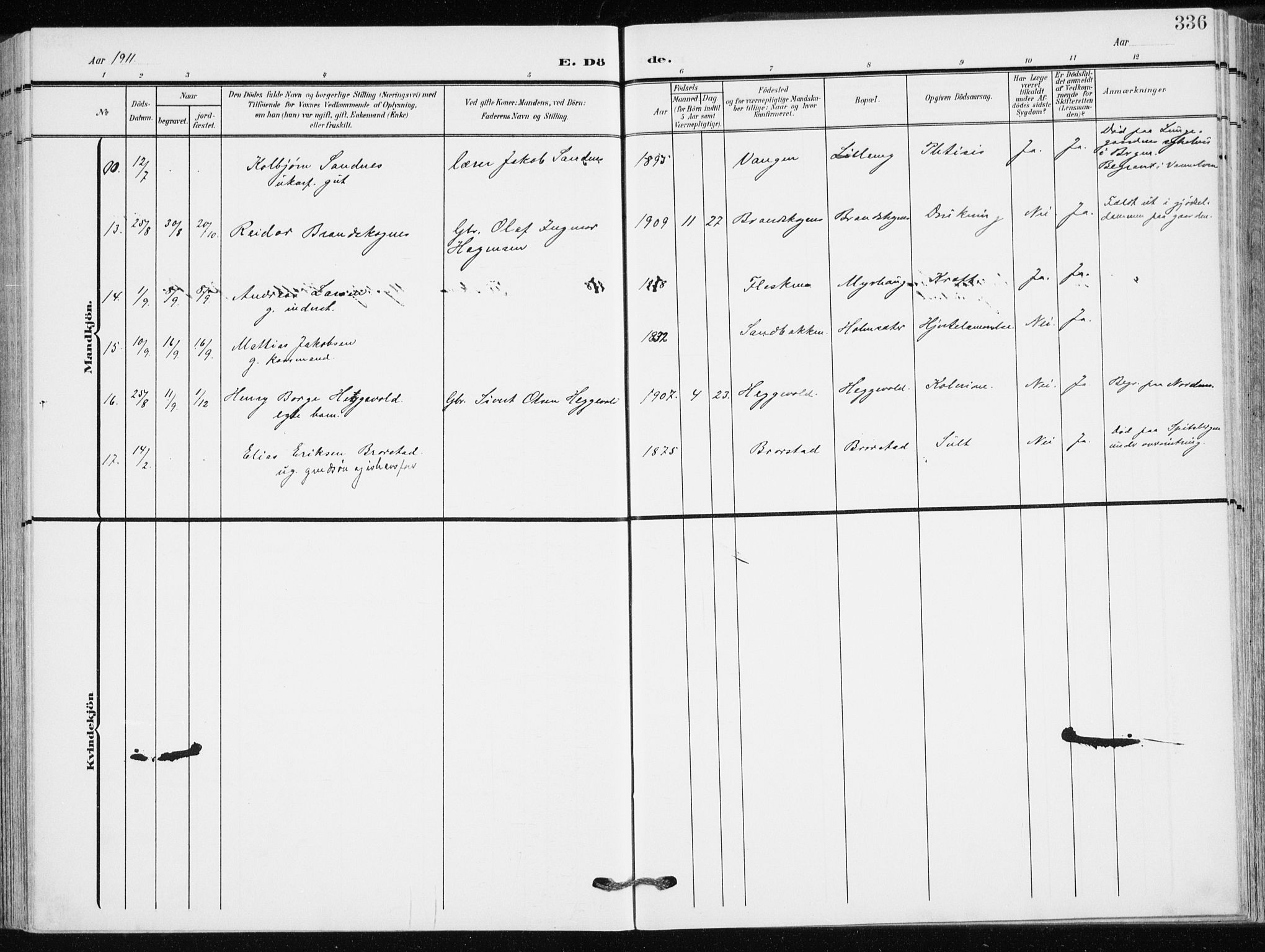 Målselv sokneprestembete, AV/SATØ-S-1311/G/Ga/Gaa/L0011kirke: Parish register (official) no. 11, 1904-1918, p. 336