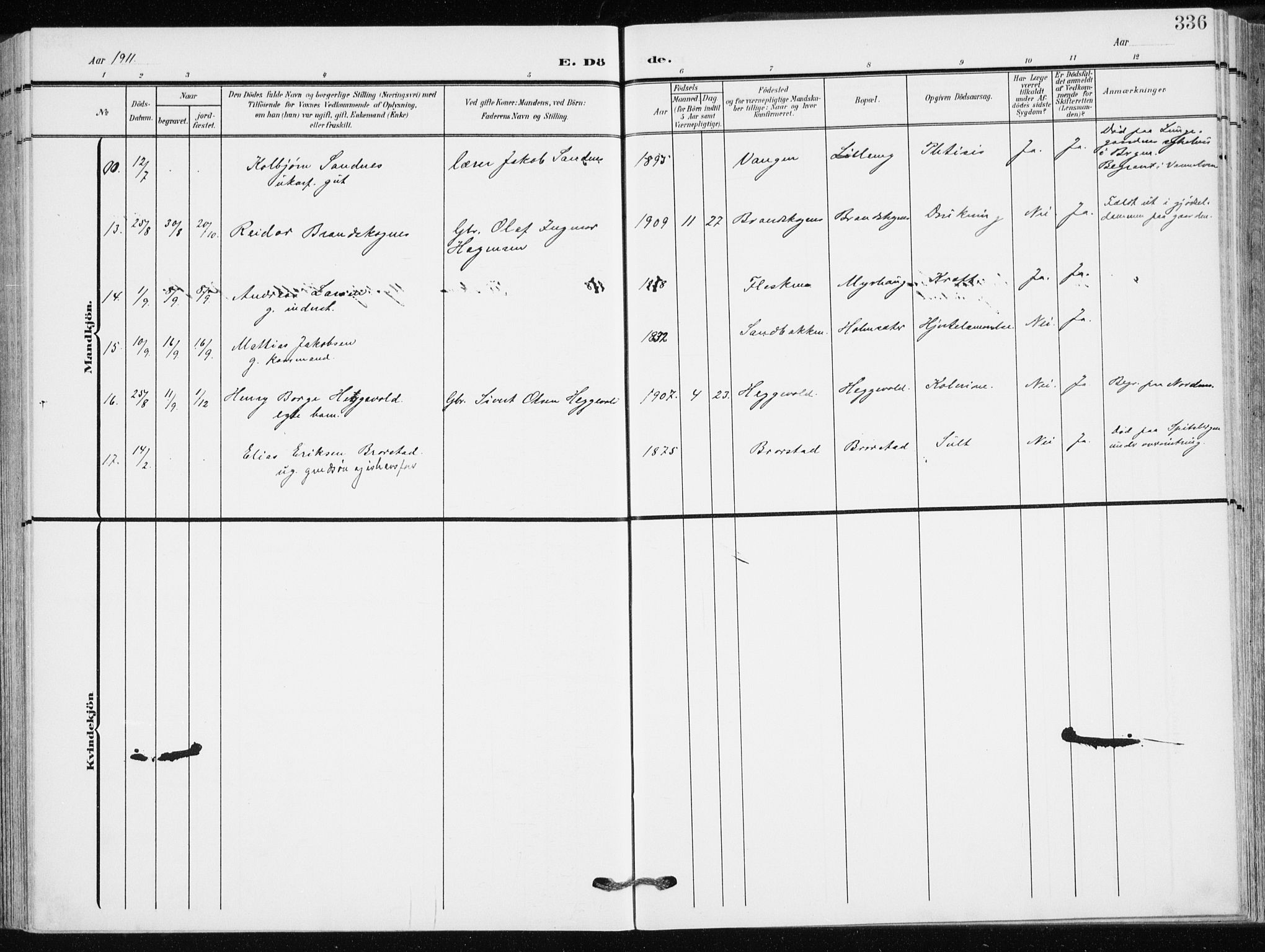 Målselv sokneprestembete, AV/SATØ-S-1311/G/Ga/Gaa/L0011kirke: Parish register (official) no. 11, 1904-1918, p. 336