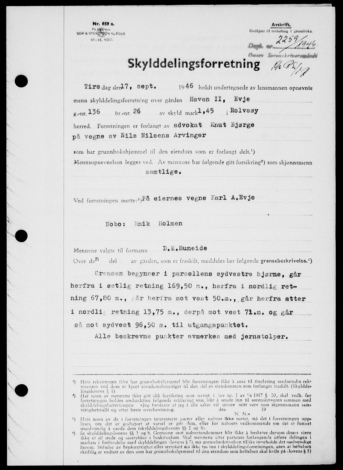 Onsøy sorenskriveri, SAO/A-10474/G/Ga/Gab/L0017: Mortgage book no. II A-17, 1946-1946, Diary no: : 2259/1946