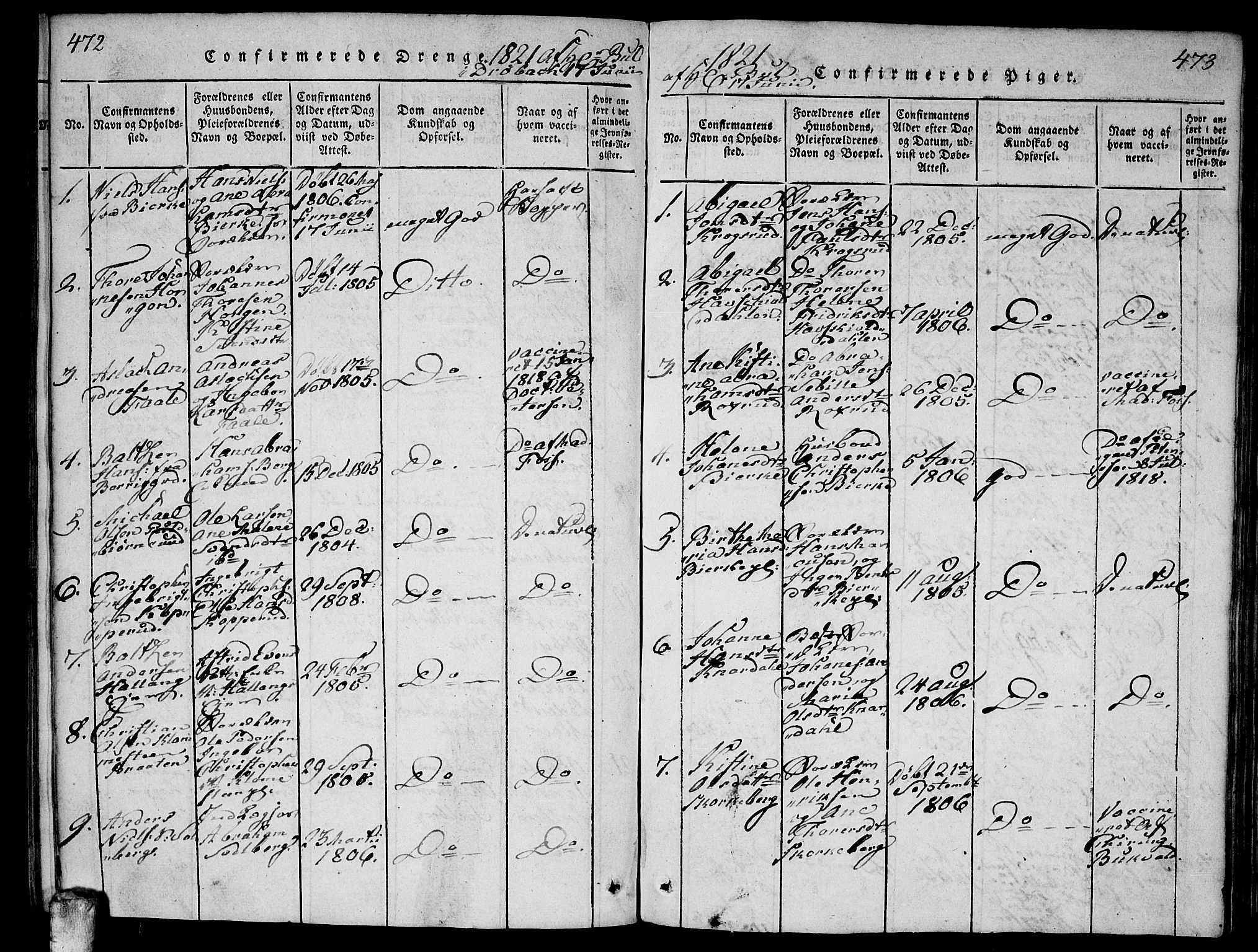 Ås prestekontor Kirkebøker, AV/SAO-A-10894/F/Fa/L0004: Parish register (official) no. I 4, 1818-1826, p. 472-473