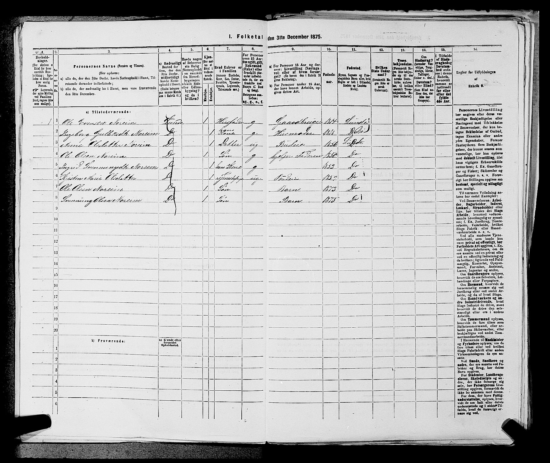 SAKO, 1875 census for 0820P Lunde, 1875, p. 162