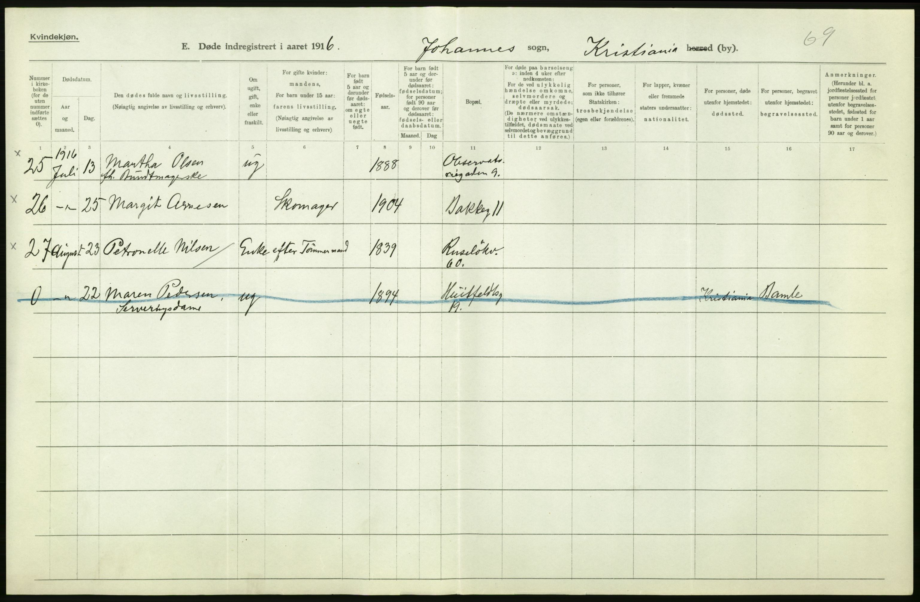 Statistisk sentralbyrå, Sosiodemografiske emner, Befolkning, AV/RA-S-2228/D/Df/Dfb/Dfbf/L0010: Kristiania: Døde, dødfødte., 1916, p. 450