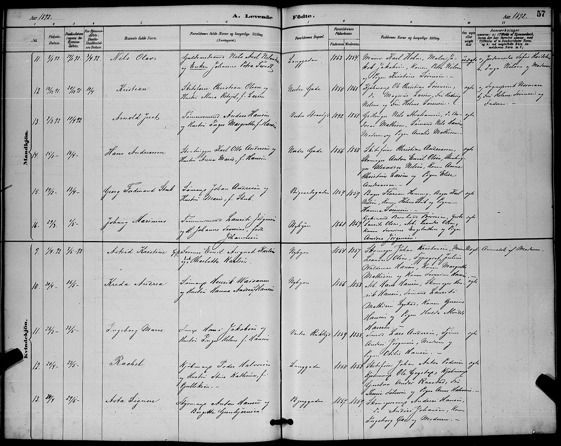 Sandefjord kirkebøker, AV/SAKO-A-315/G/Ga/L0001: Parish register (copy) no. 1, 1885-1903, p. 57