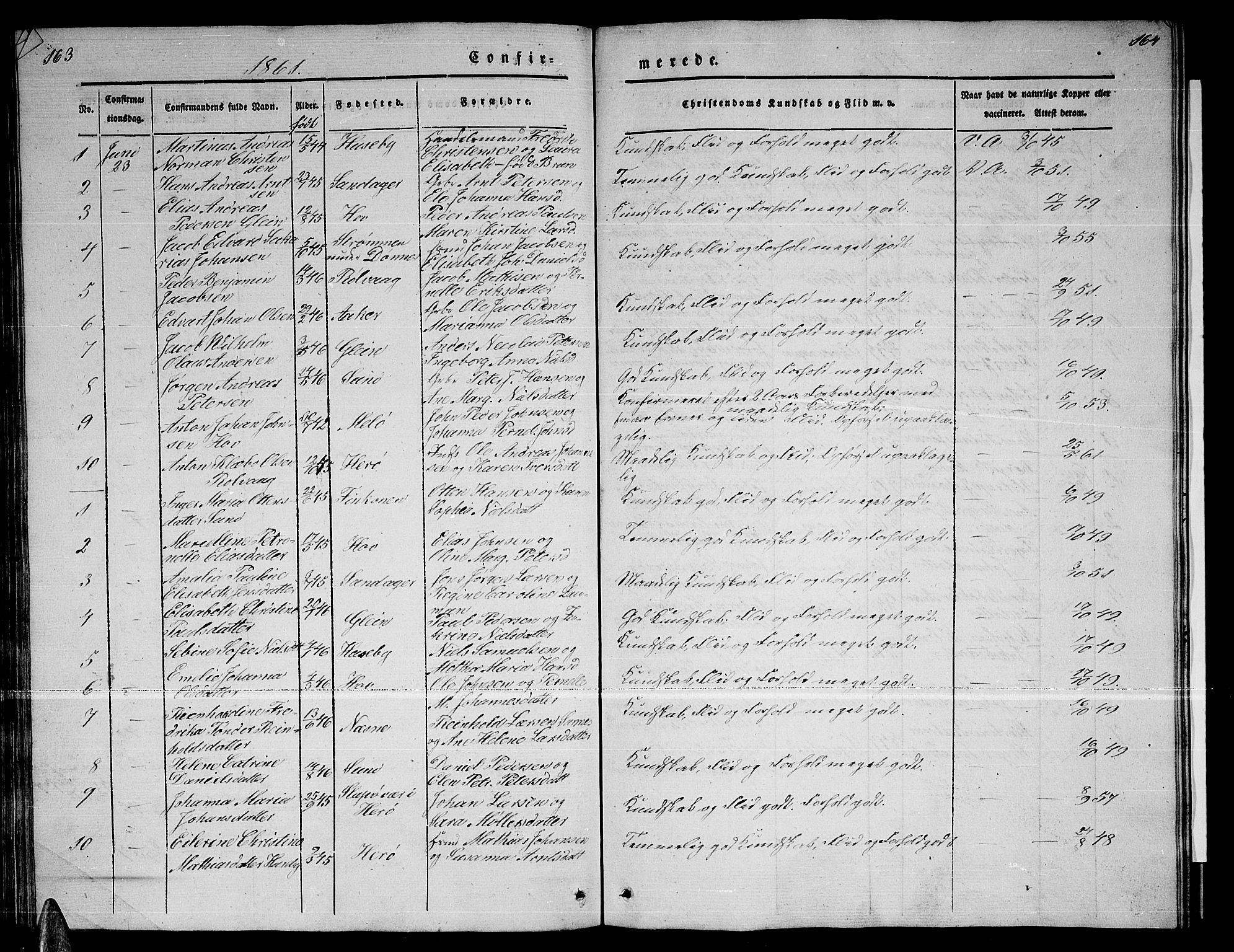 Ministerialprotokoller, klokkerbøker og fødselsregistre - Nordland, SAT/A-1459/835/L0530: Parish register (copy) no. 835C02, 1842-1865, p. 163-164