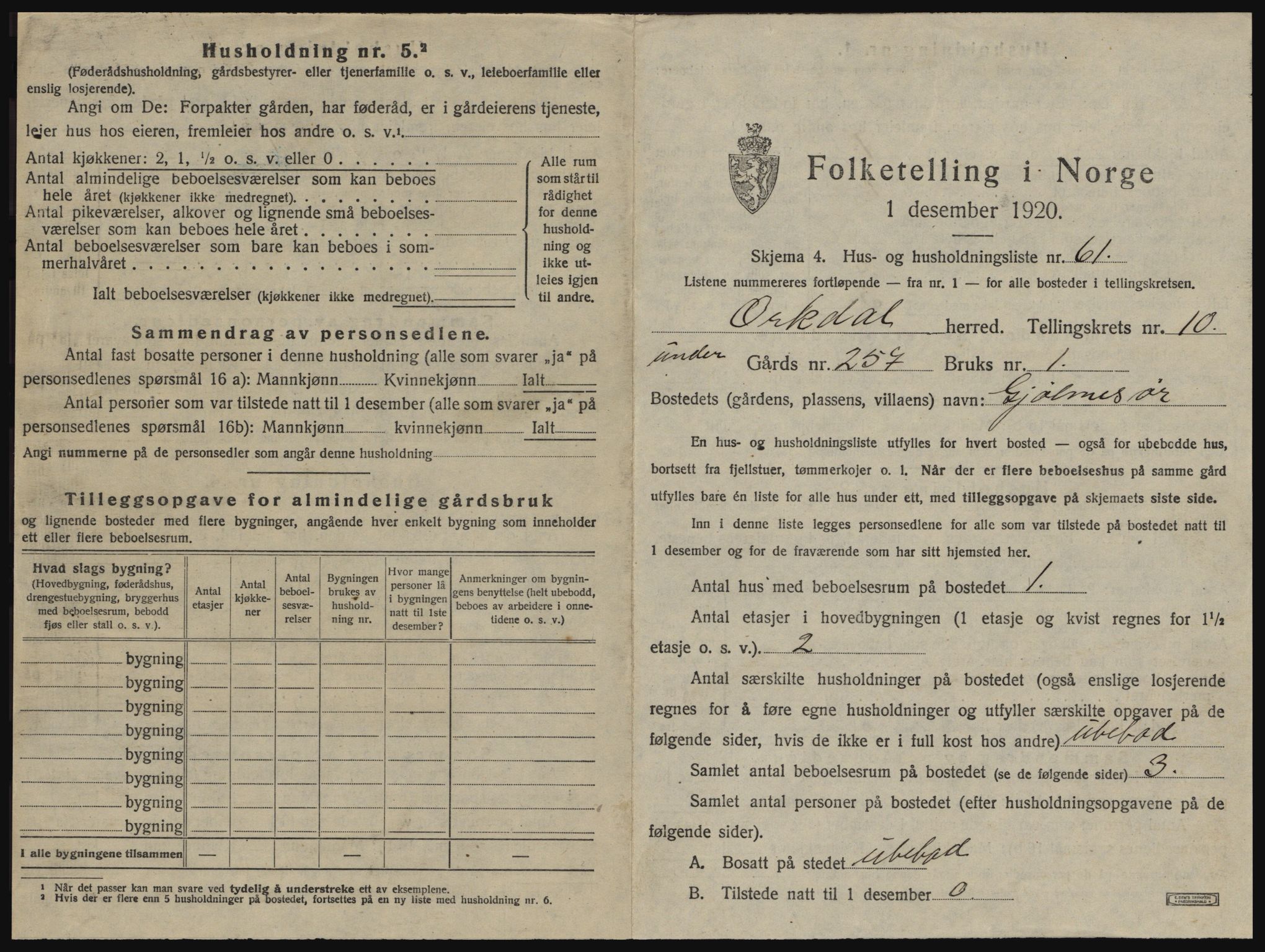 SAT, 1920 census for Orkdal, 1920, p. 1224