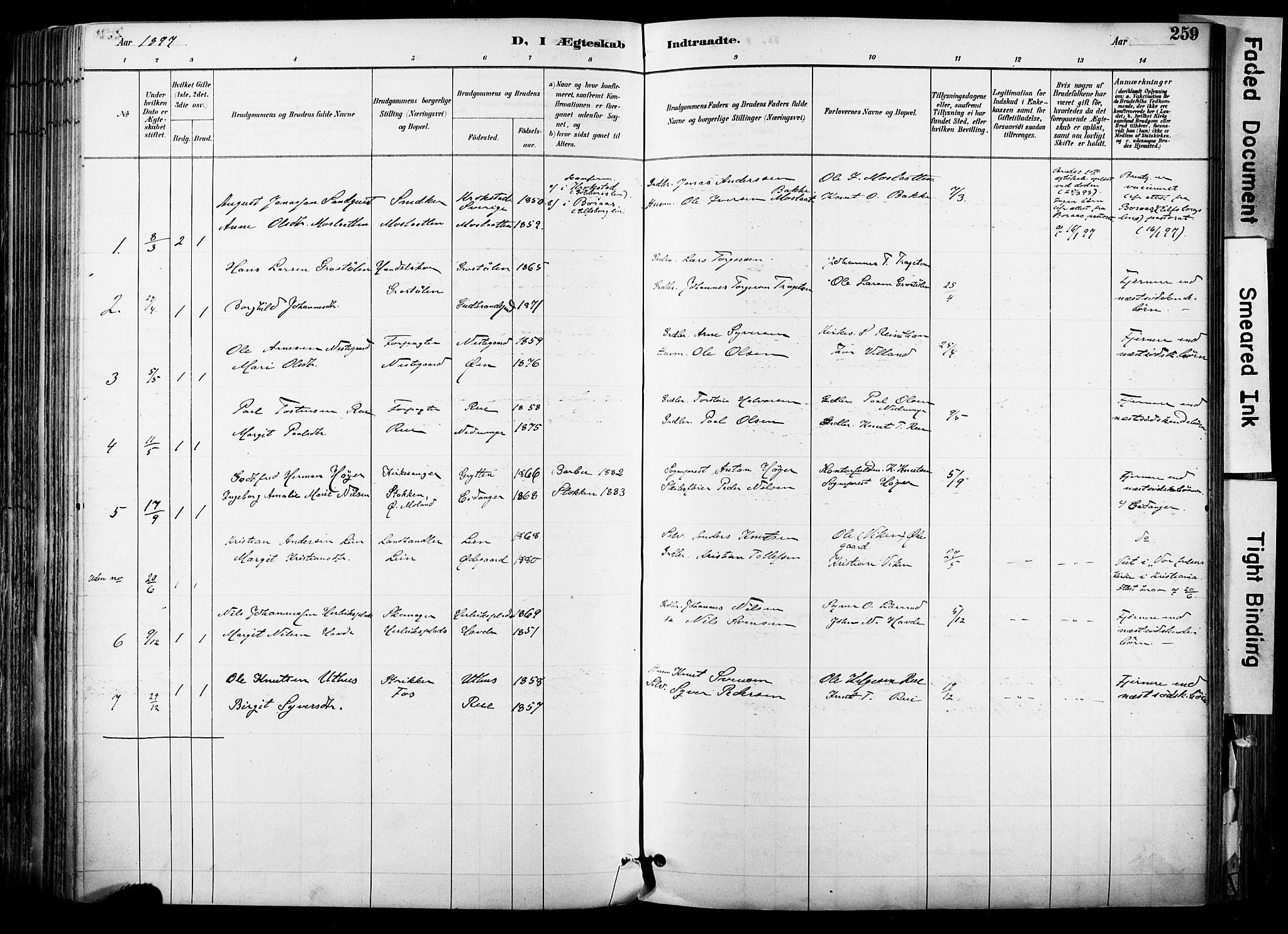 Hol kirkebøker, AV/SAKO-A-227/F/Fa/L0003: Parish register (official) no. I 3, 1887-1918, p. 259