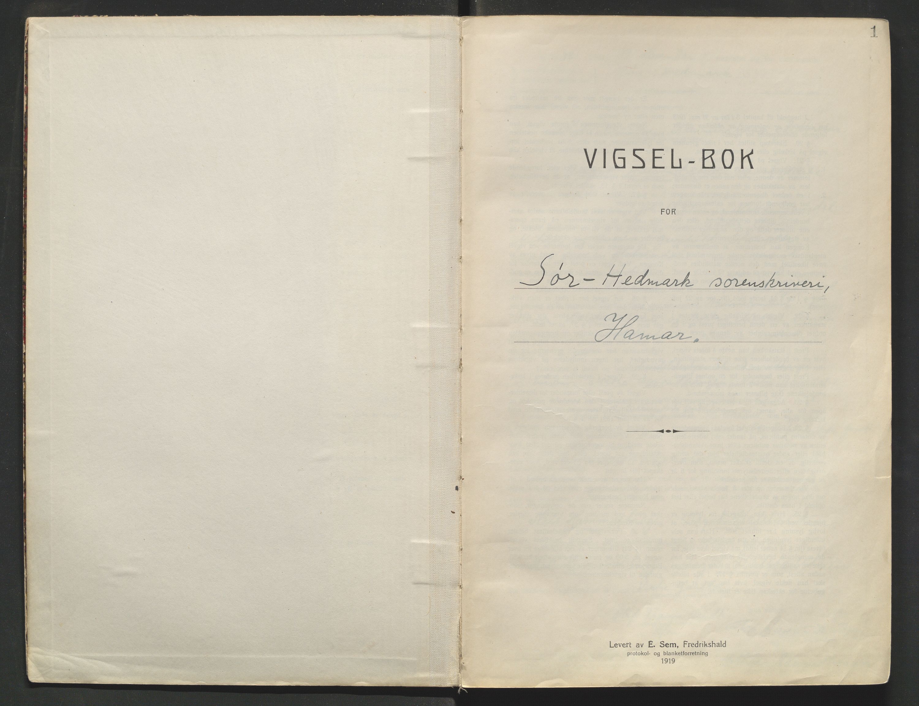 Sør-Hedmark sorenskriveri, AV/SAH-TING-014/L/Le/L0001/0002: Vigselbøker / Vigselbok, 1938-1942, p. 1