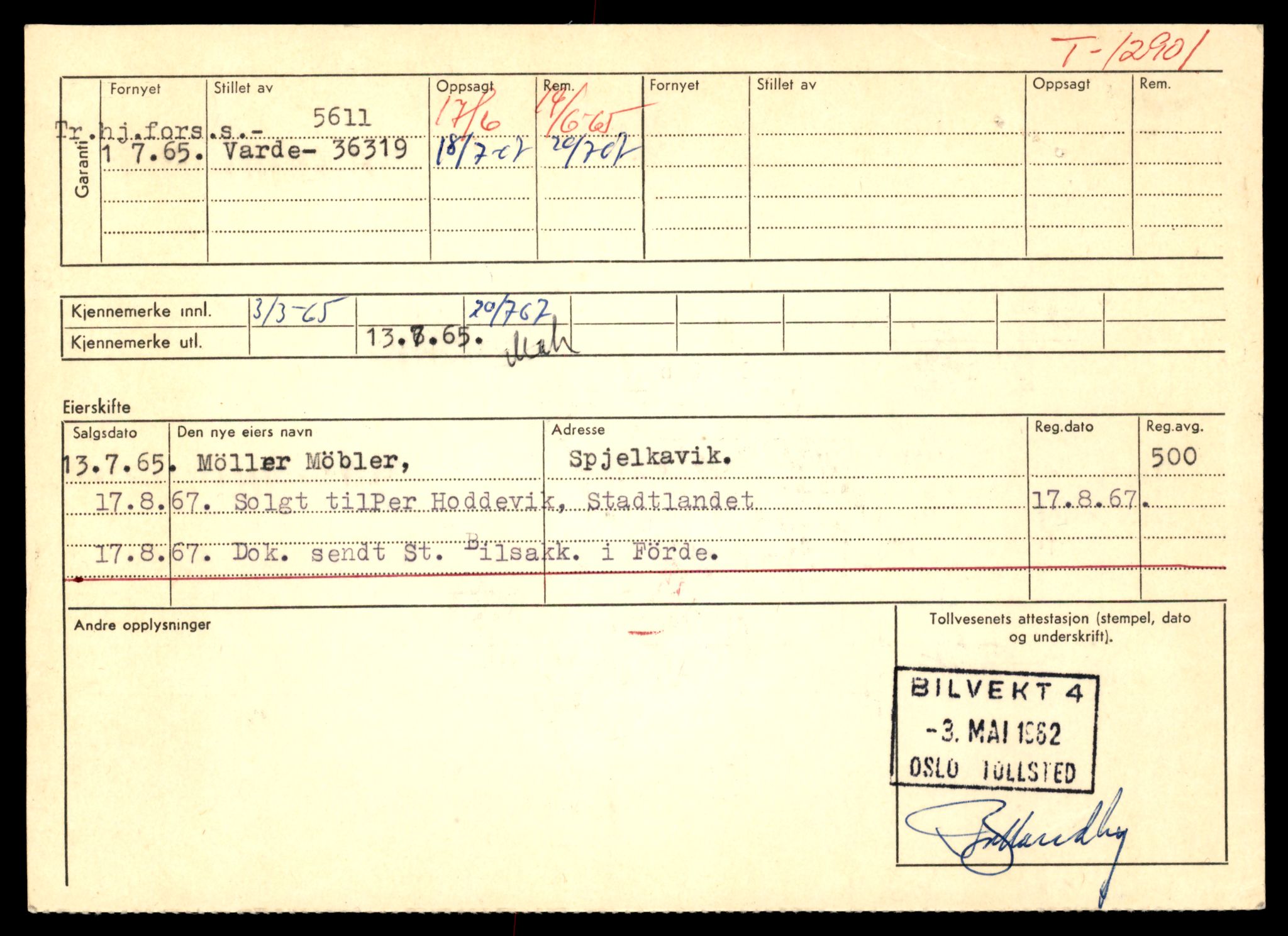 Møre og Romsdal vegkontor - Ålesund trafikkstasjon, AV/SAT-A-4099/F/Fe/L0036: Registreringskort for kjøretøy T 12831 - T 13030, 1927-1998, p. 1262