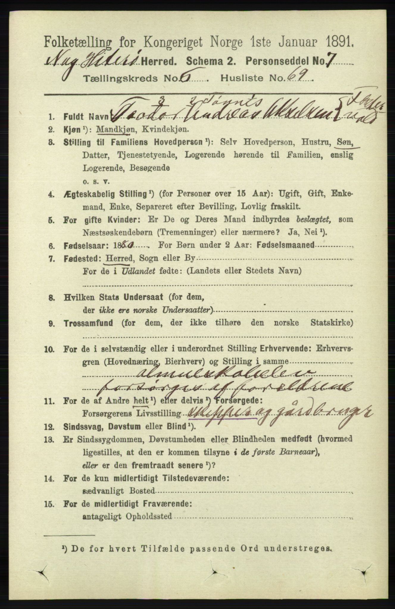 RA, 1891 census for 1043 Hidra og Nes, 1891, p. 2616