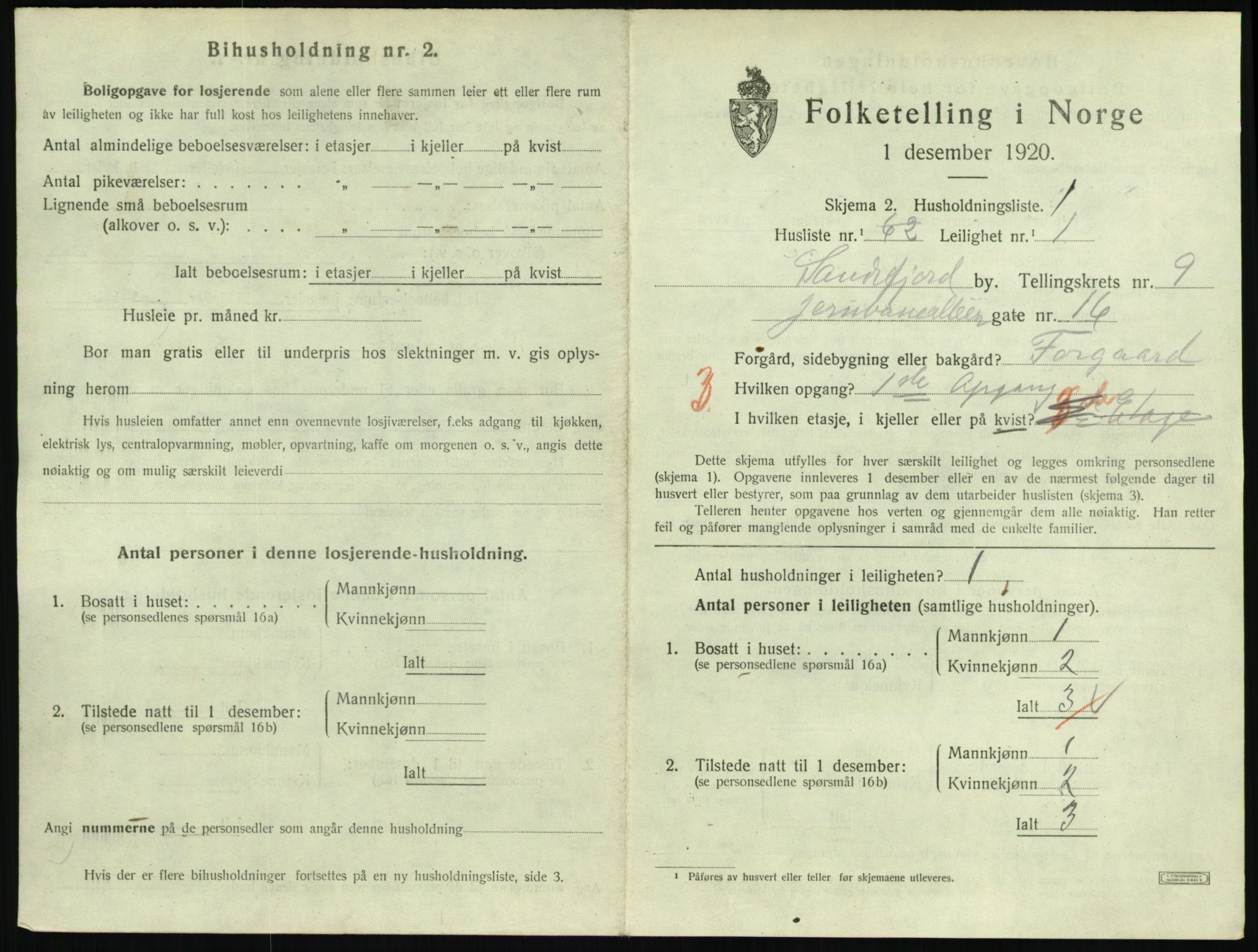 SAKO, 1920 census for Sandefjord, 1920, p. 3812