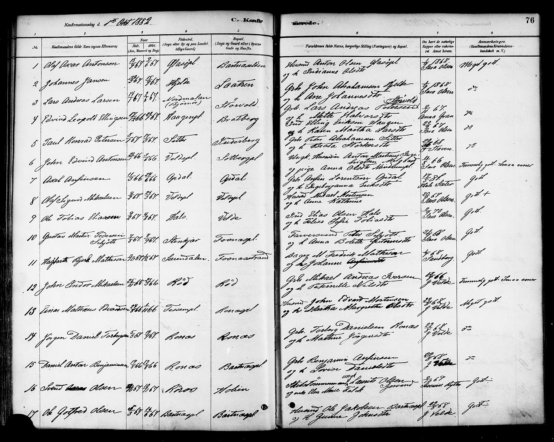 Ministerialprotokoller, klokkerbøker og fødselsregistre - Nord-Trøndelag, SAT/A-1458/741/L0395: Parish register (official) no. 741A09, 1878-1888, p. 76