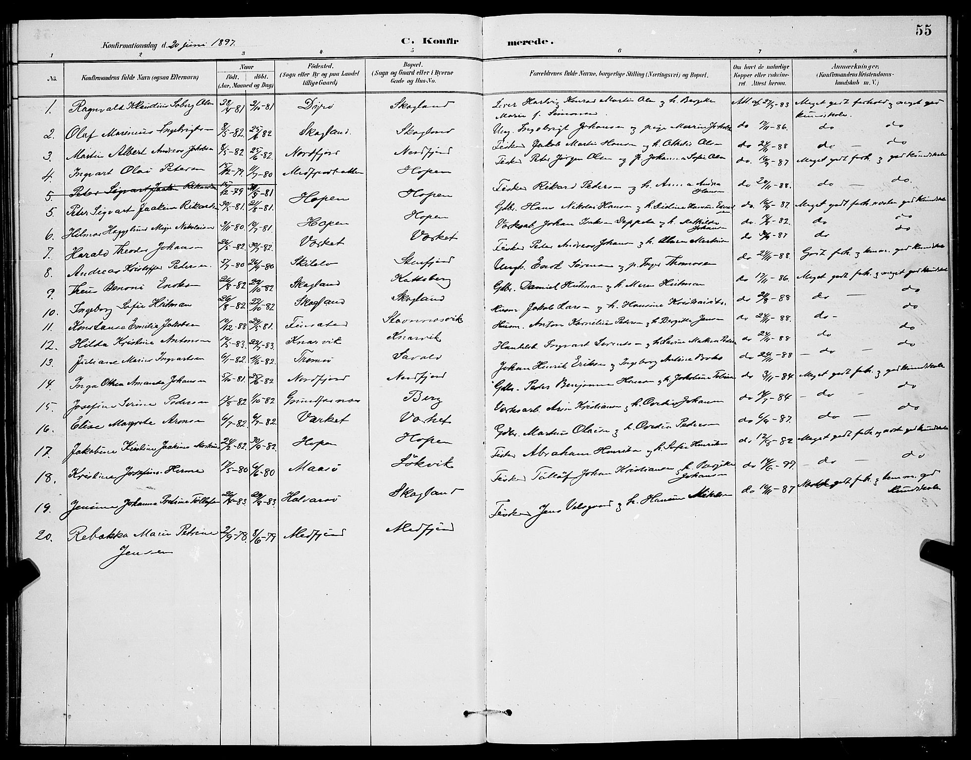 Berg sokneprestkontor, SATØ/S-1318/G/Ga/Gab/L0004klokker: Parish register (copy) no. 4, 1887-1897, p. 55