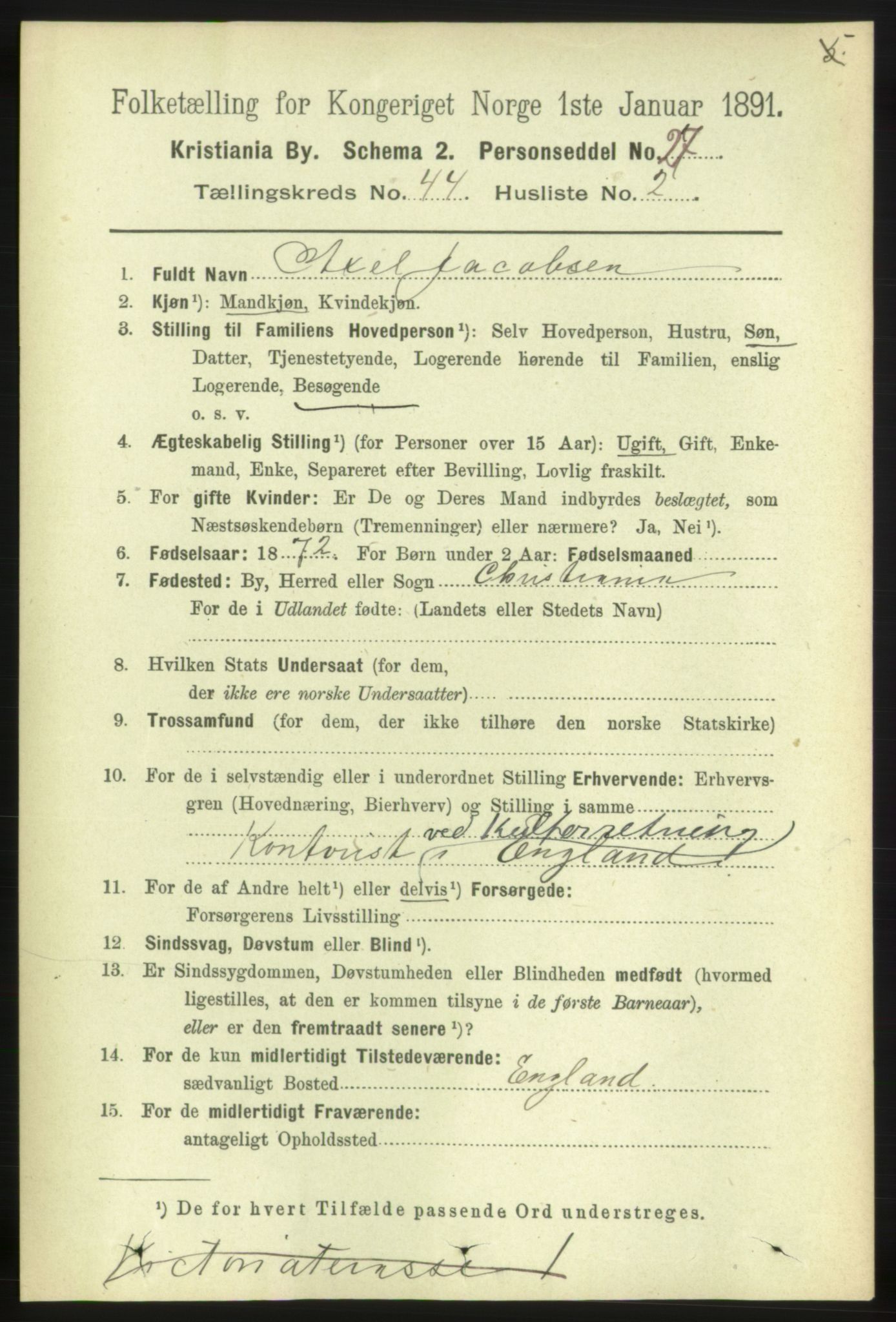 RA, 1891 census for 0301 Kristiania, 1891, p. 26726