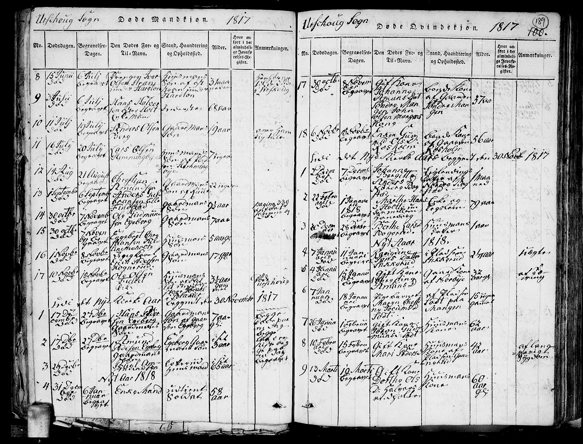 Aurskog prestekontor Kirkebøker, SAO/A-10304a/G/Ga/L0001: Parish register (copy) no. I 1, 1814-1829, p. 189