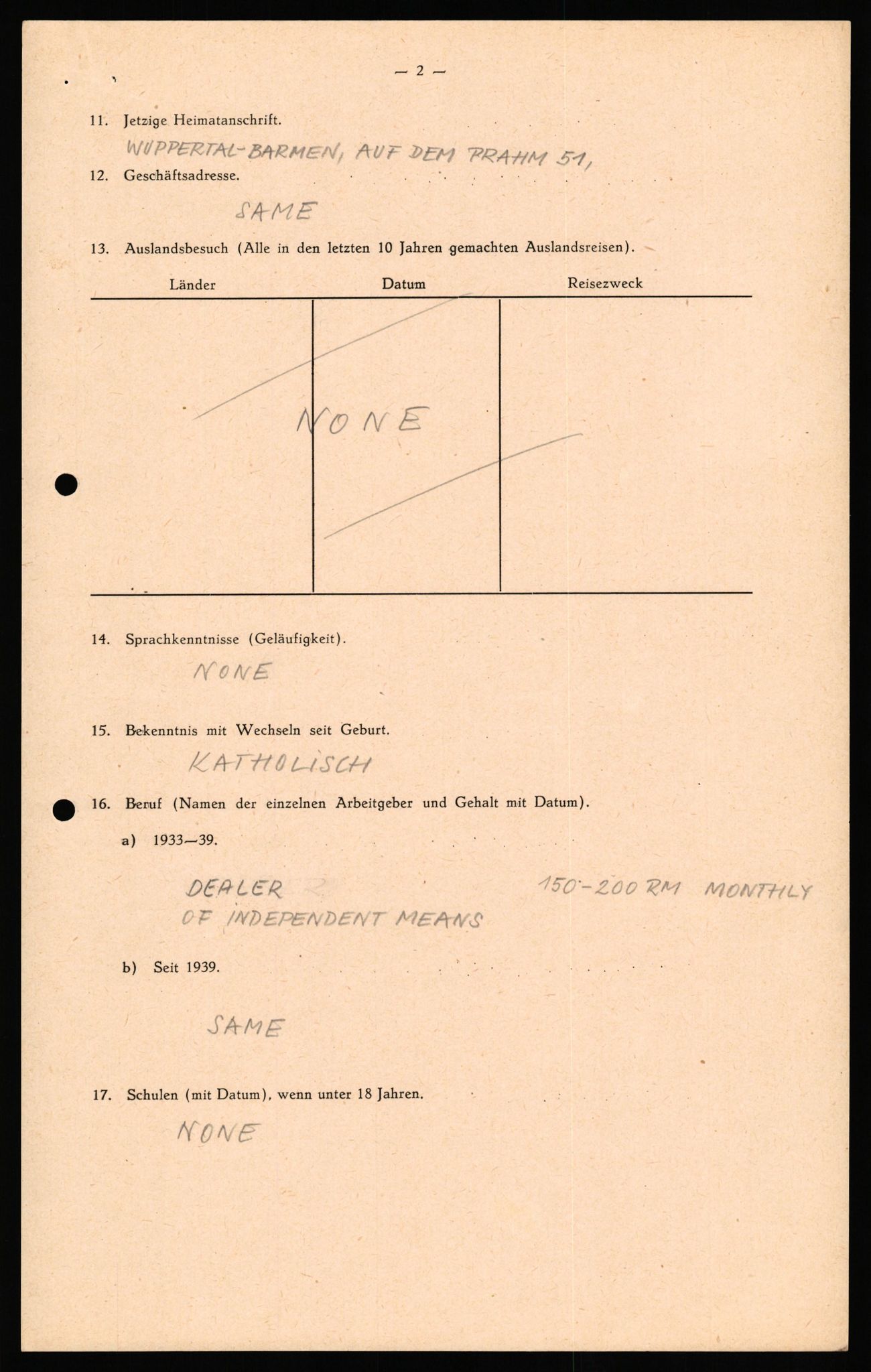 Forsvaret, Forsvarets overkommando II, RA/RAFA-3915/D/Db/L0031: CI Questionaires. Tyske okkupasjonsstyrker i Norge. Tyskere., 1945-1946, p. 246